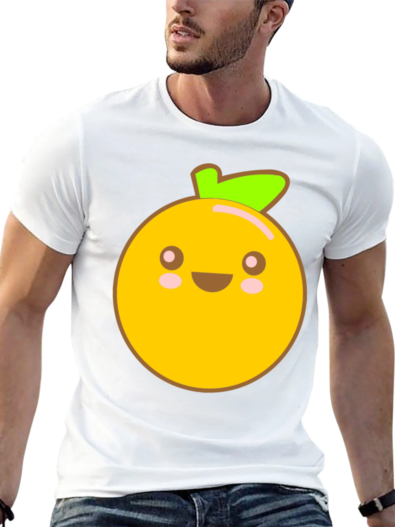 Kawaii Orange Graphic Tee - Cute Fruit Shirt