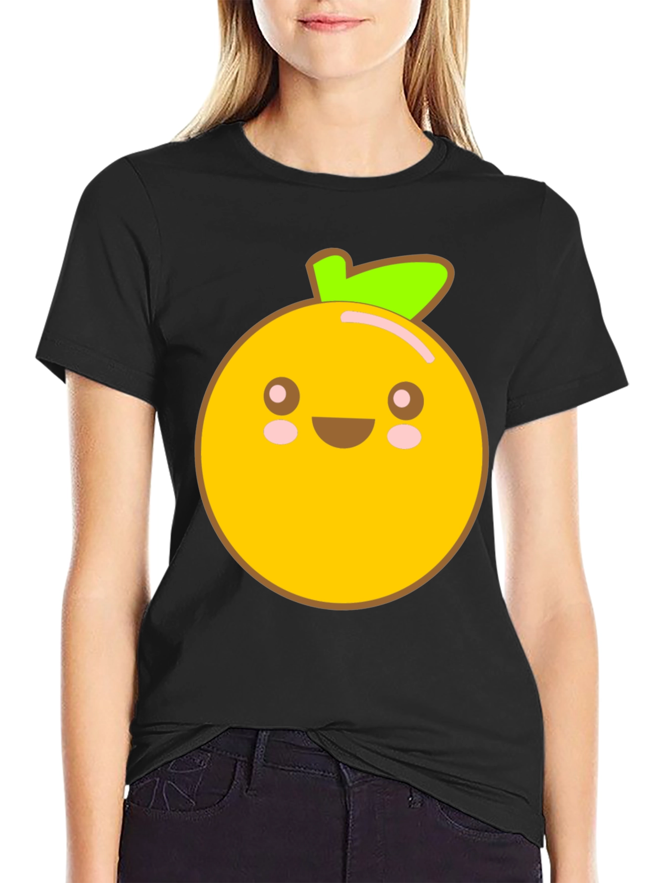 Kawaii Orange Graphic Tee - Cute Fruit Shirt