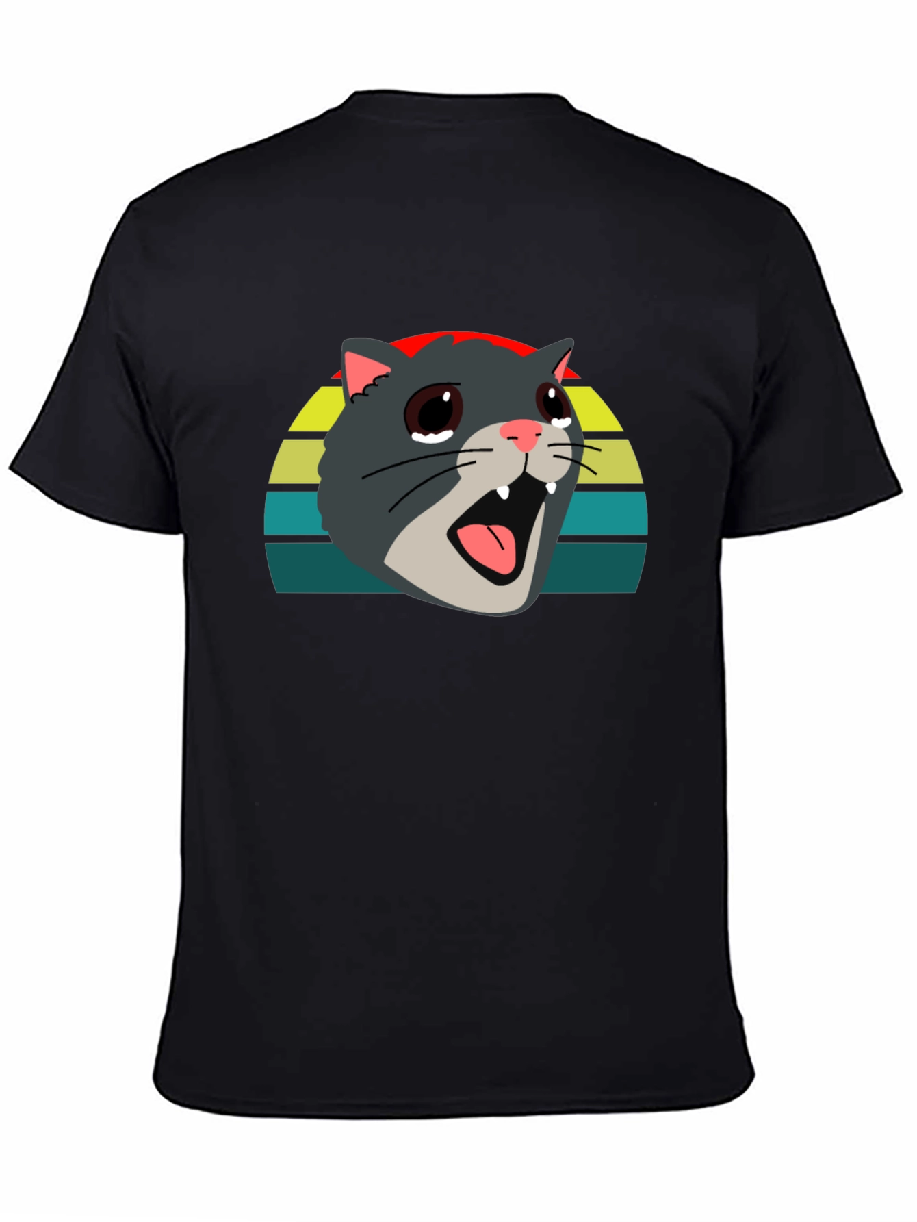 Crying Cat Meme Graphic Tee - Black