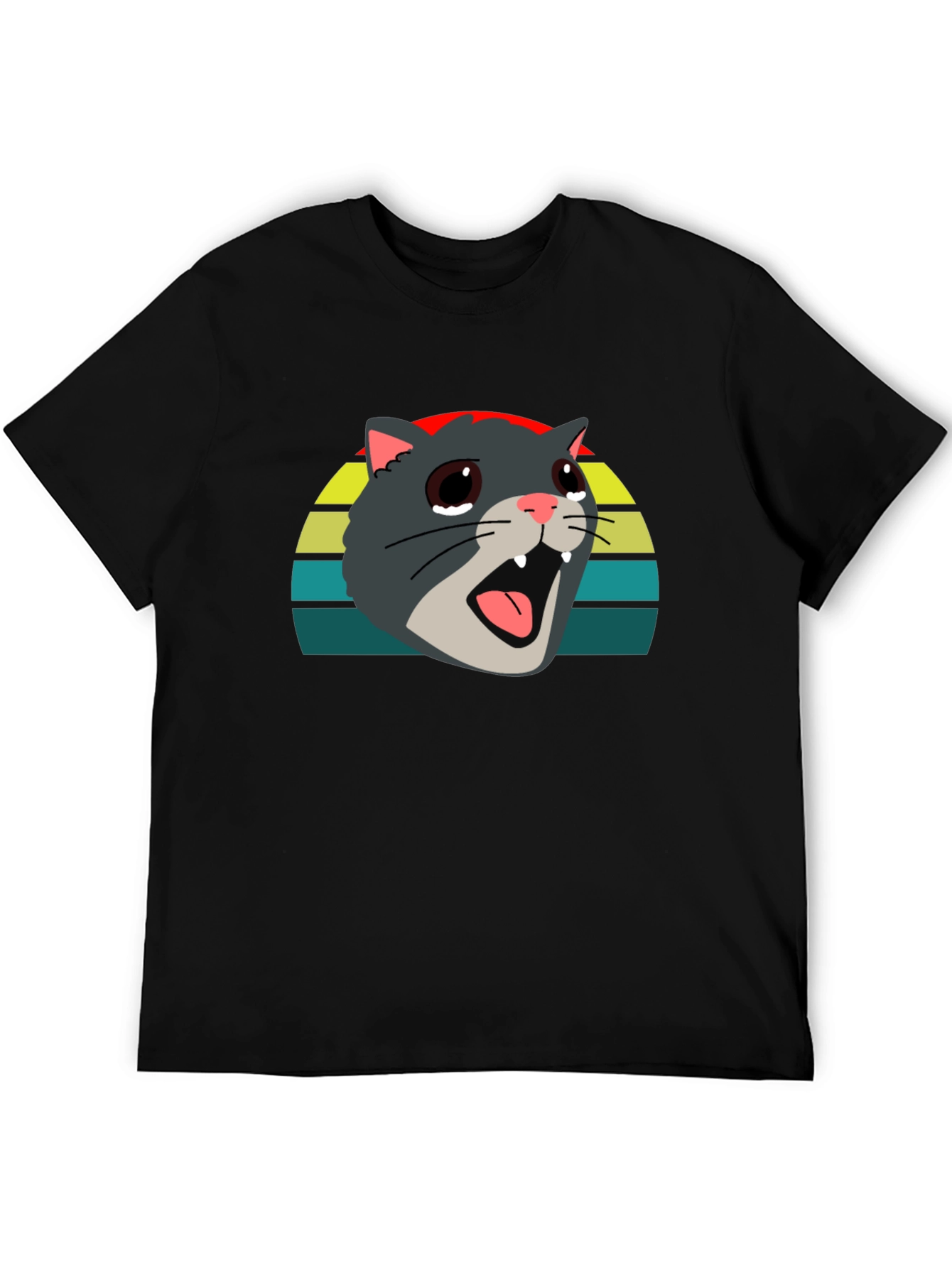 Crying Cat Meme Graphic Tee - Black