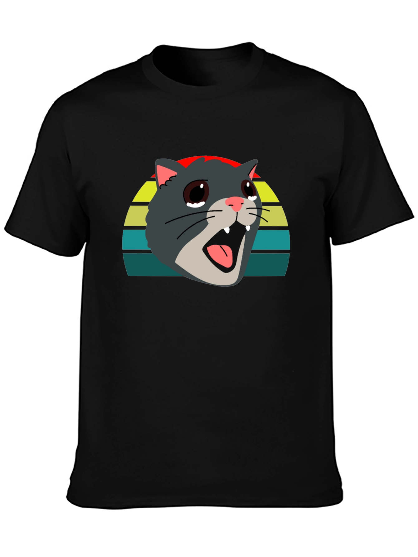 Crying Cat Meme Graphic Tee - Black
