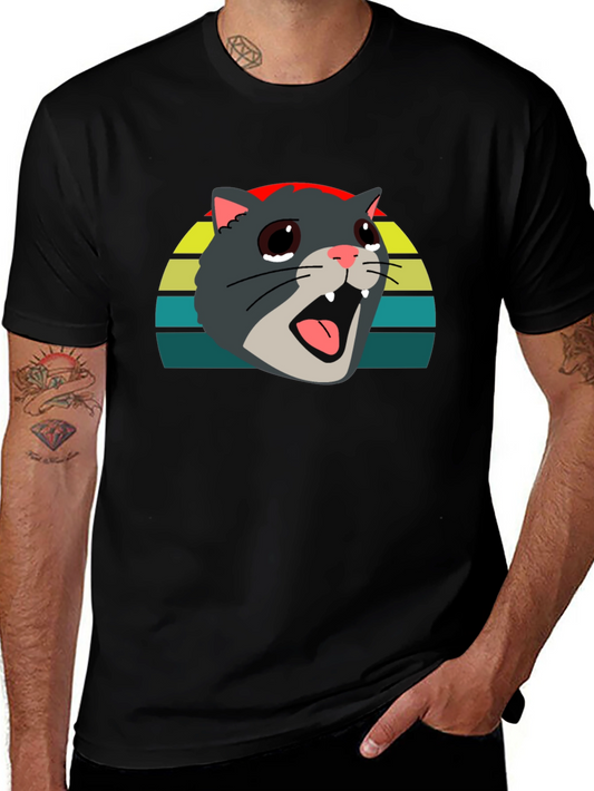 Crying Cat Meme Graphic Tee - Black