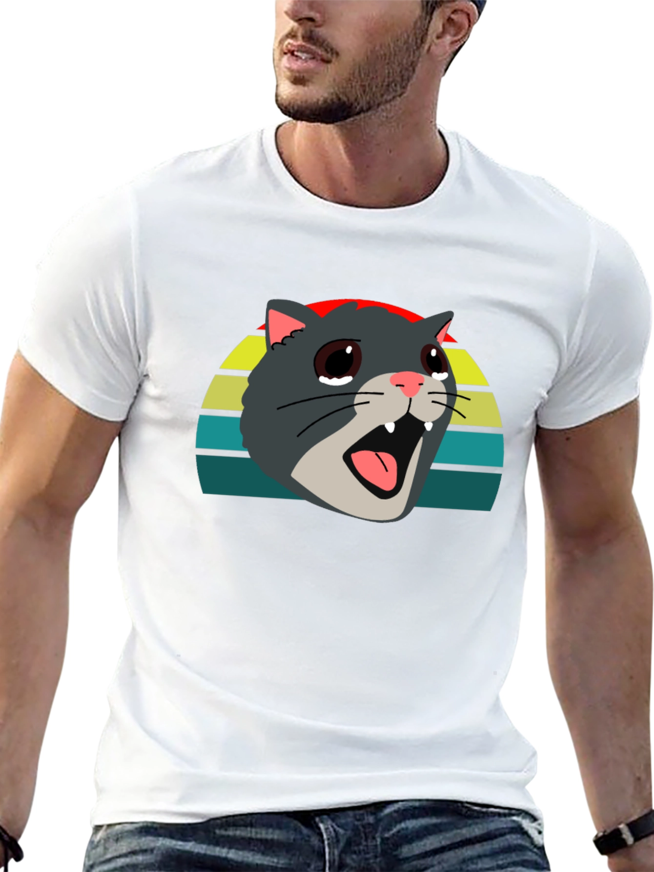 Crying Cat Meme Graphic Tee - Black