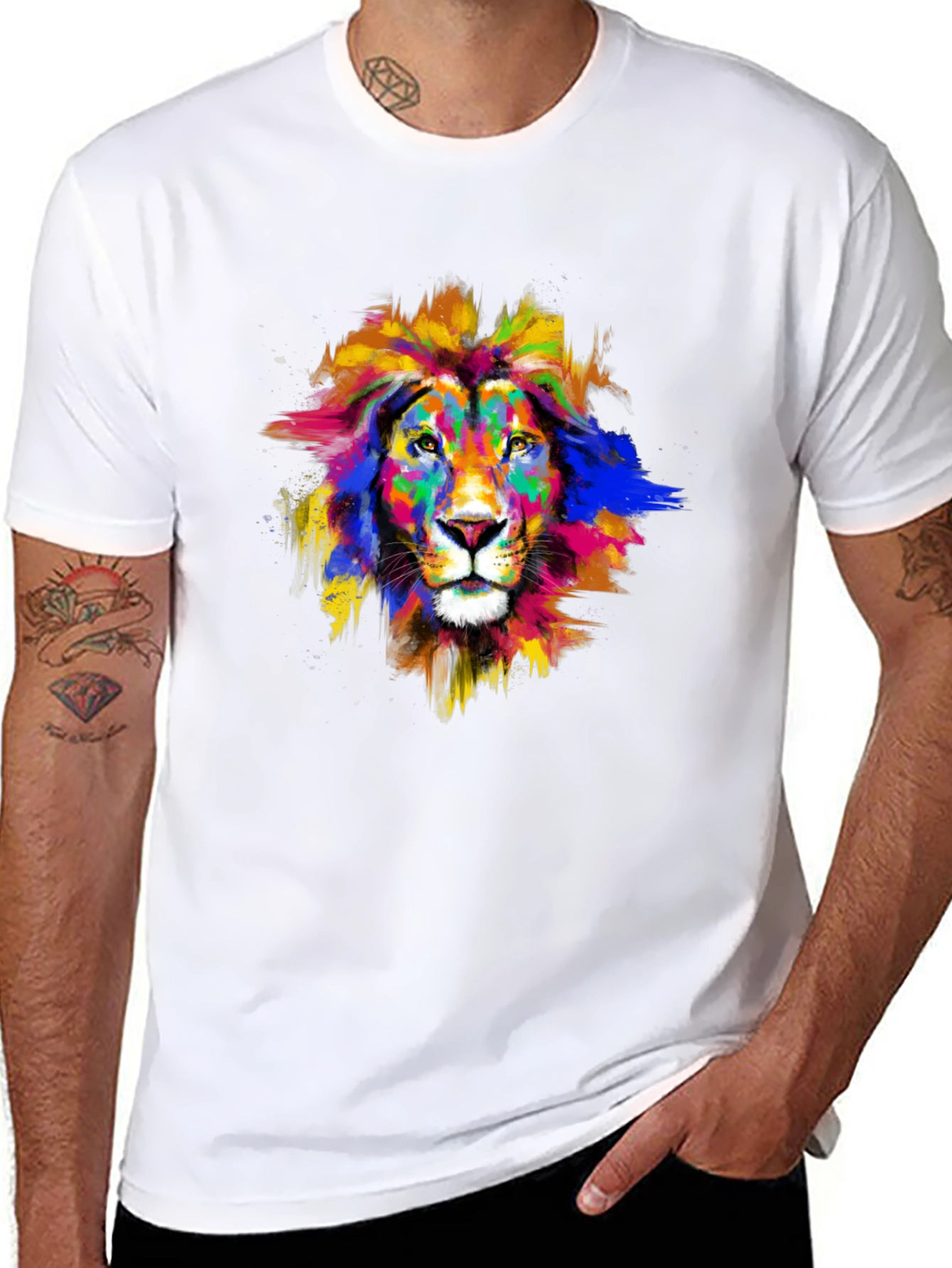 Vibrant Lion Graphic Black T-Shirt