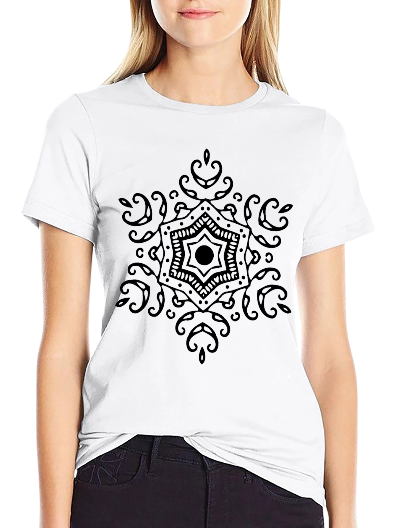 Mens Black Mandala Graphic Tee - Casual Style