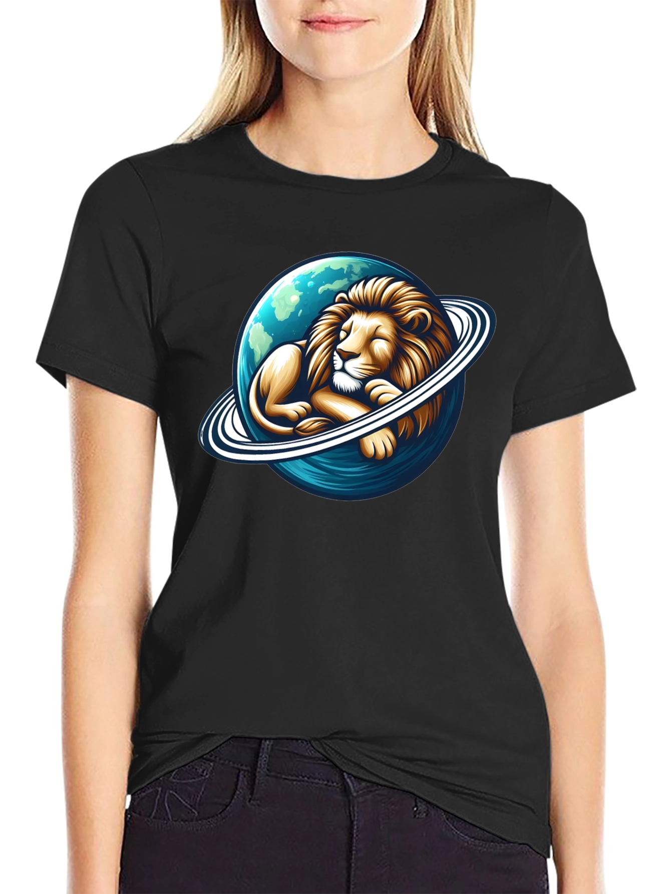 Lion Planet Graphic Tee - Mens Black T-Shirt
