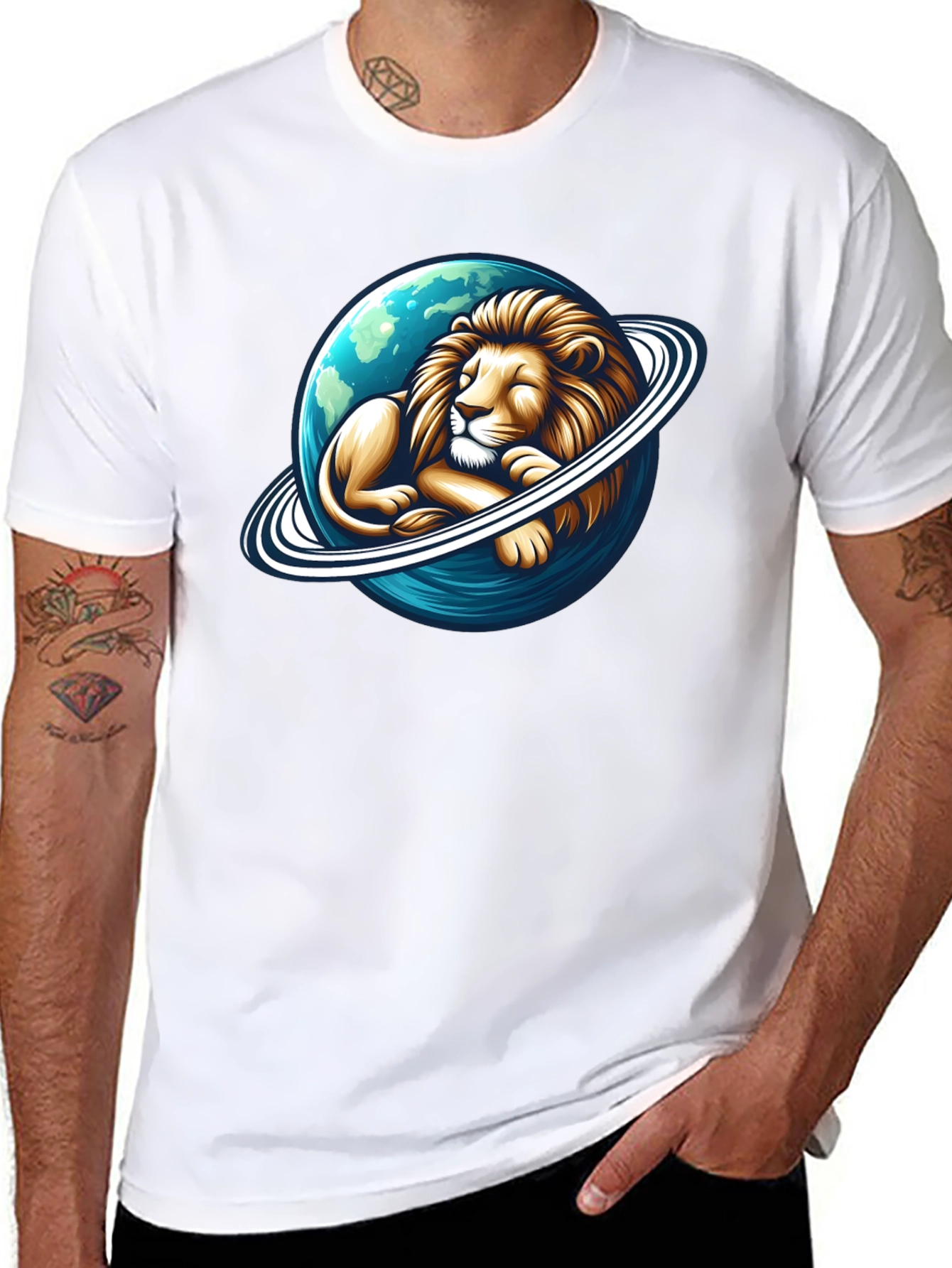 Lion Planet Graphic Tee - Mens Black T-Shirt