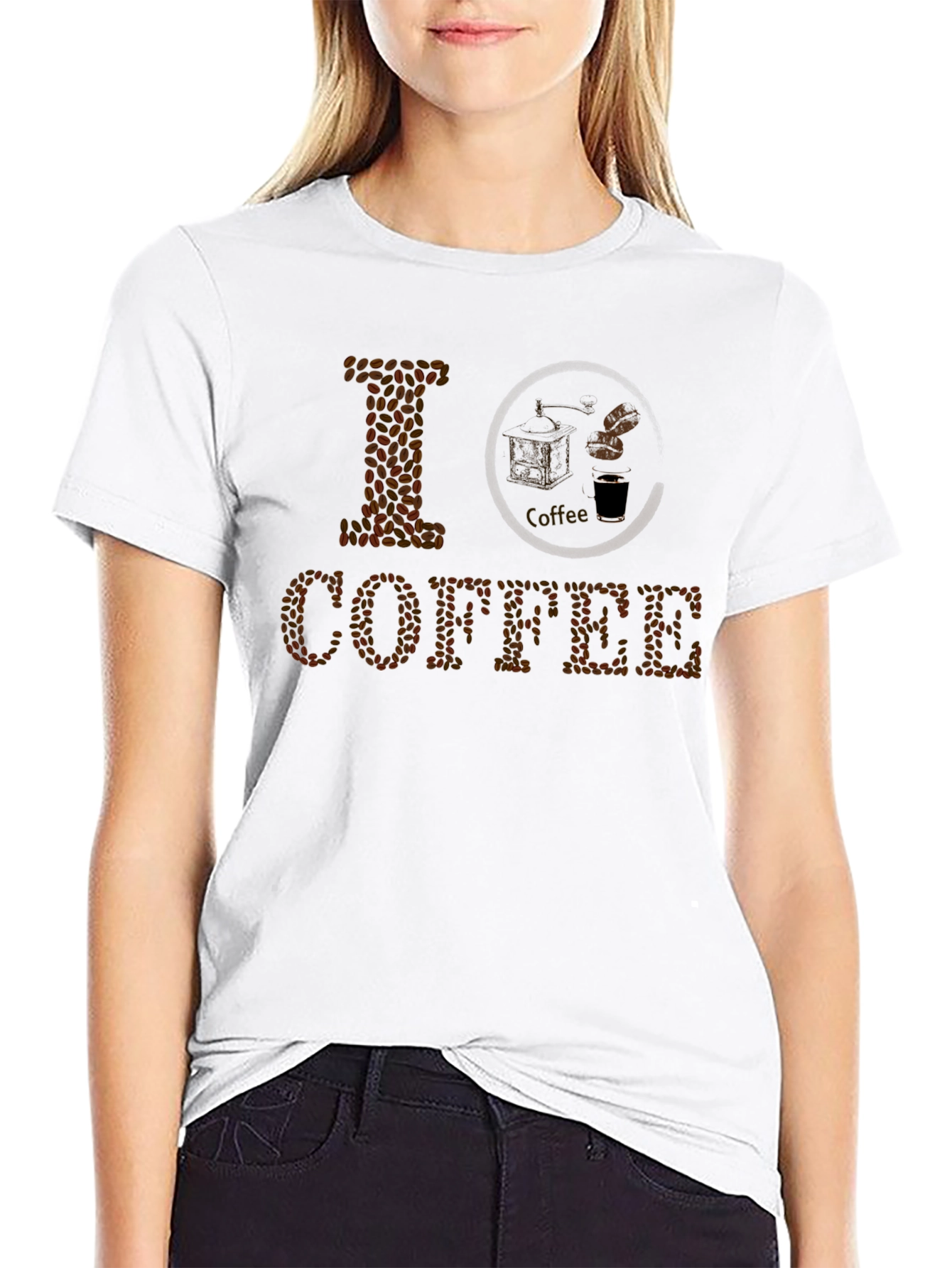 I Love Coffee T-Shirt - Coffee Bean Design