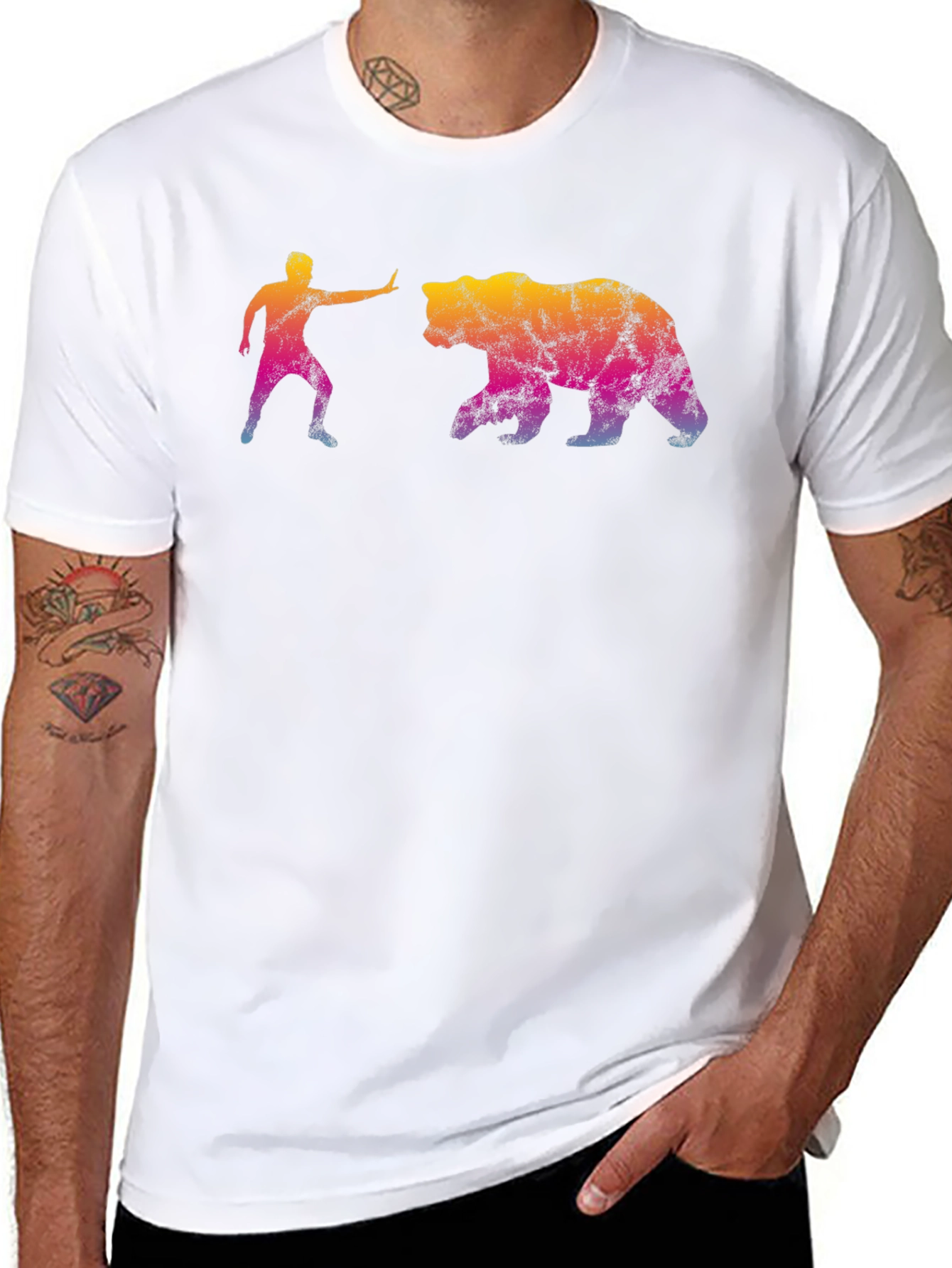 Man vs. Bear Graphic T-Shirt - Black Cotton Tee