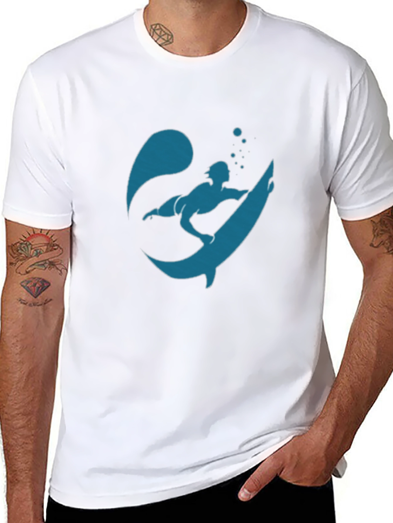 Surfer Silhouette Graphic Tee - Black Cotton T-Shirt