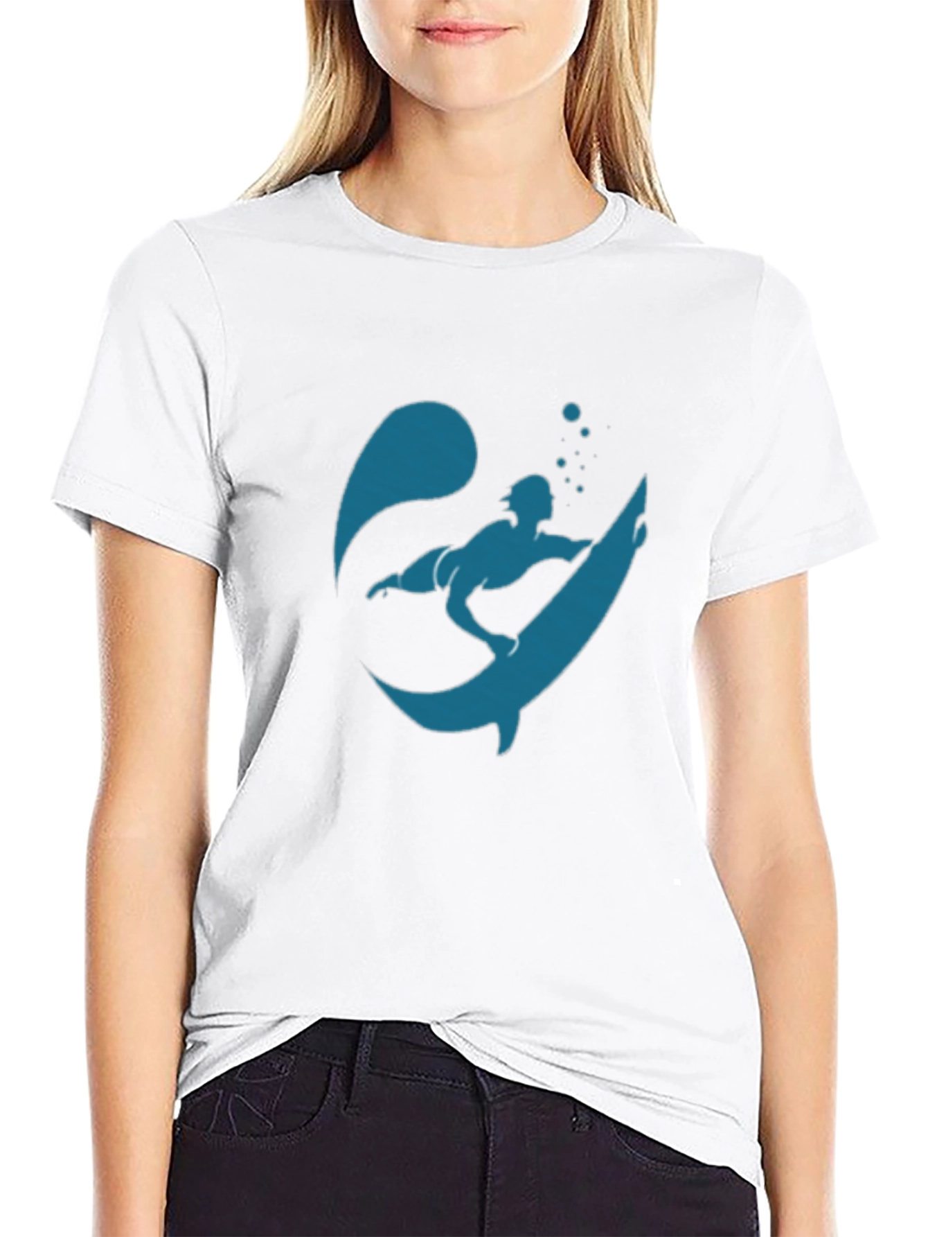 Surfer Silhouette Graphic Tee - Black Cotton T-Shirt