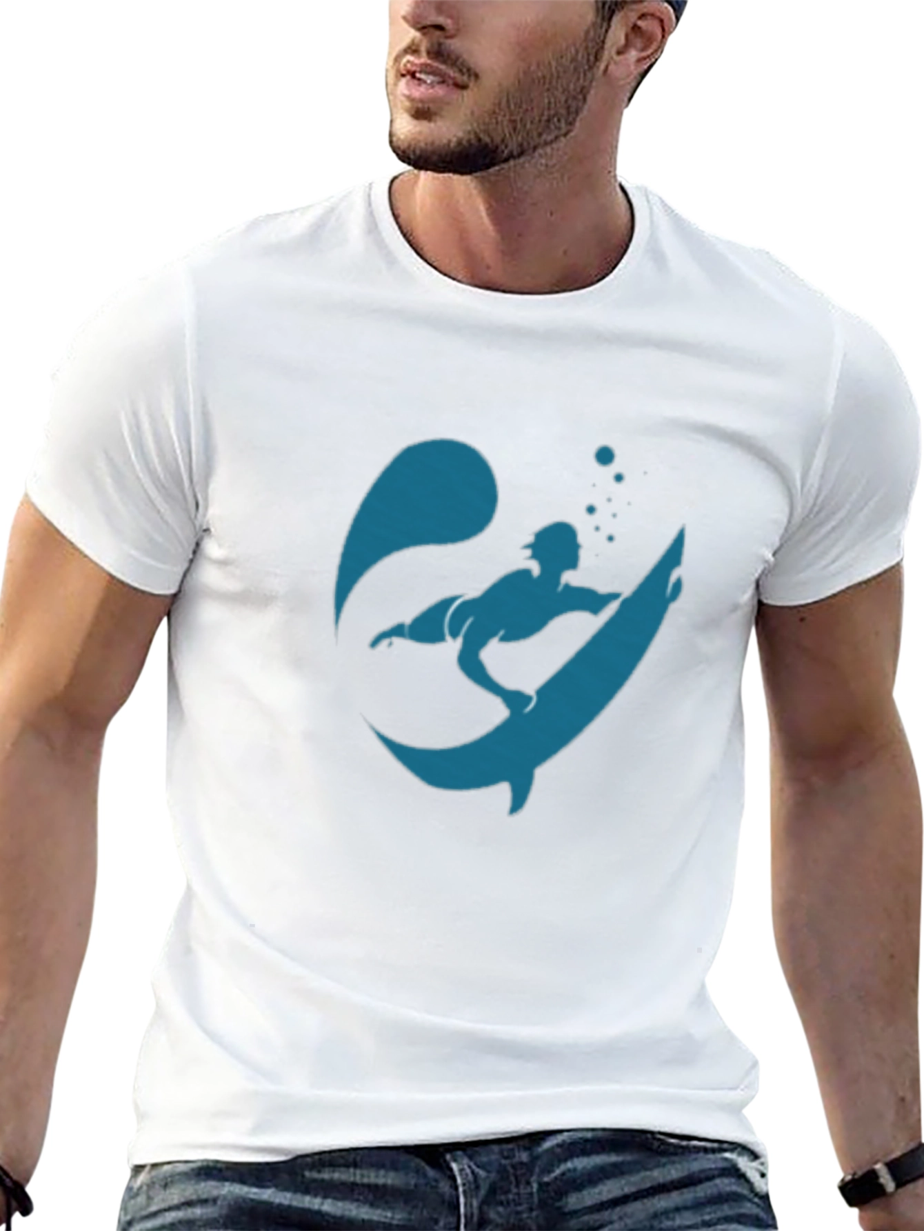 Surfer Silhouette Graphic Tee - Black Cotton T-Shirt