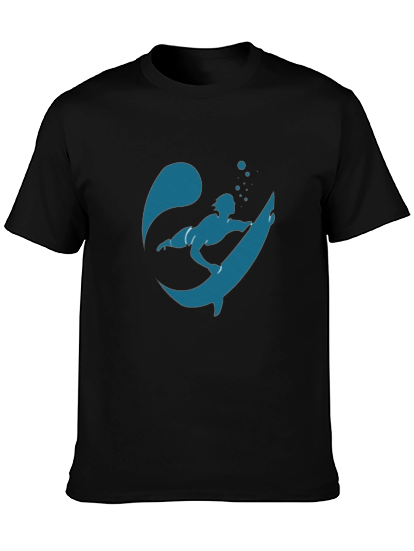Surfer Silhouette Graphic Tee - Black Cotton T-Shirt