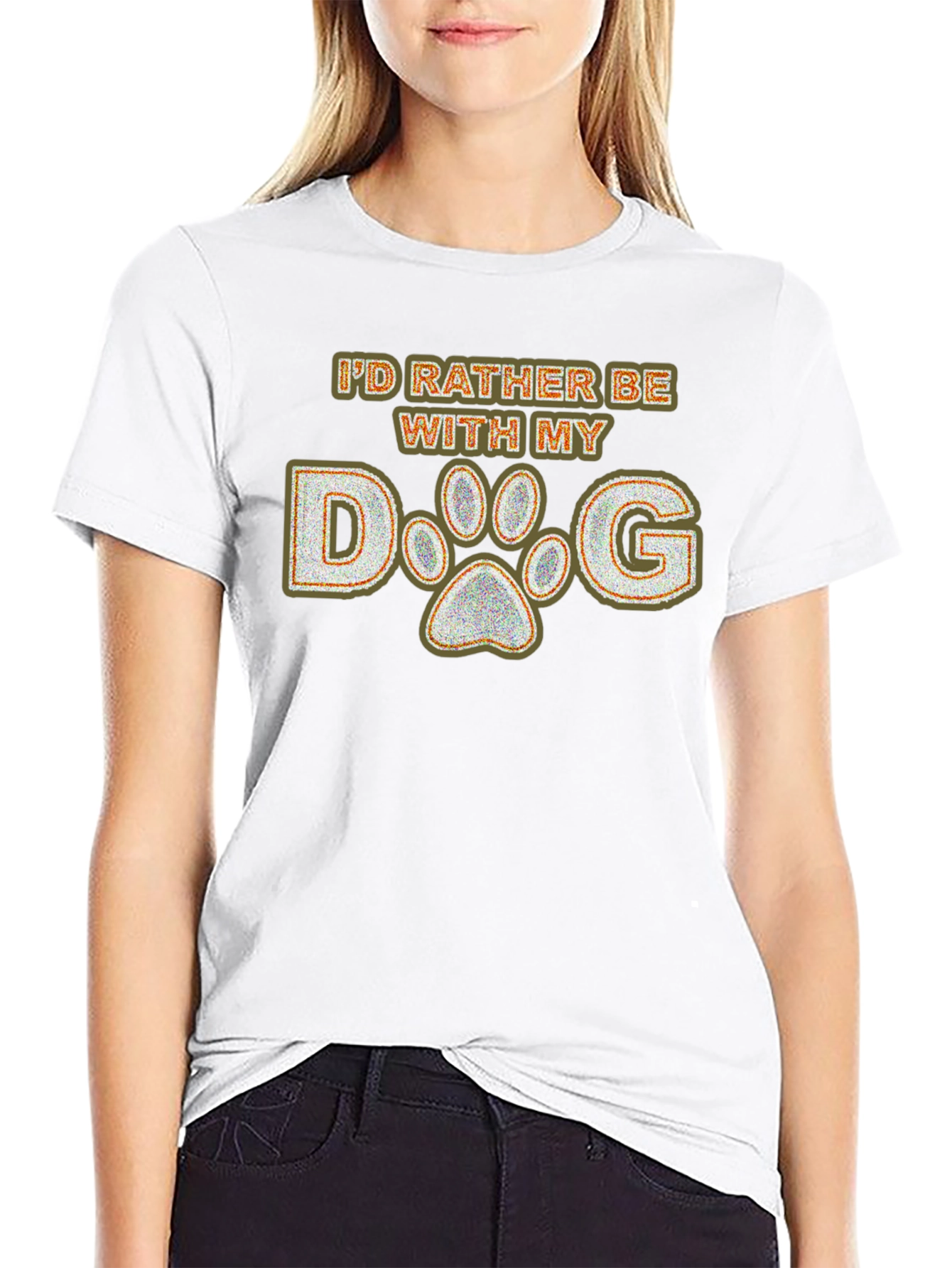 Id Rather Be With My Dog Paw Print T-Shirt