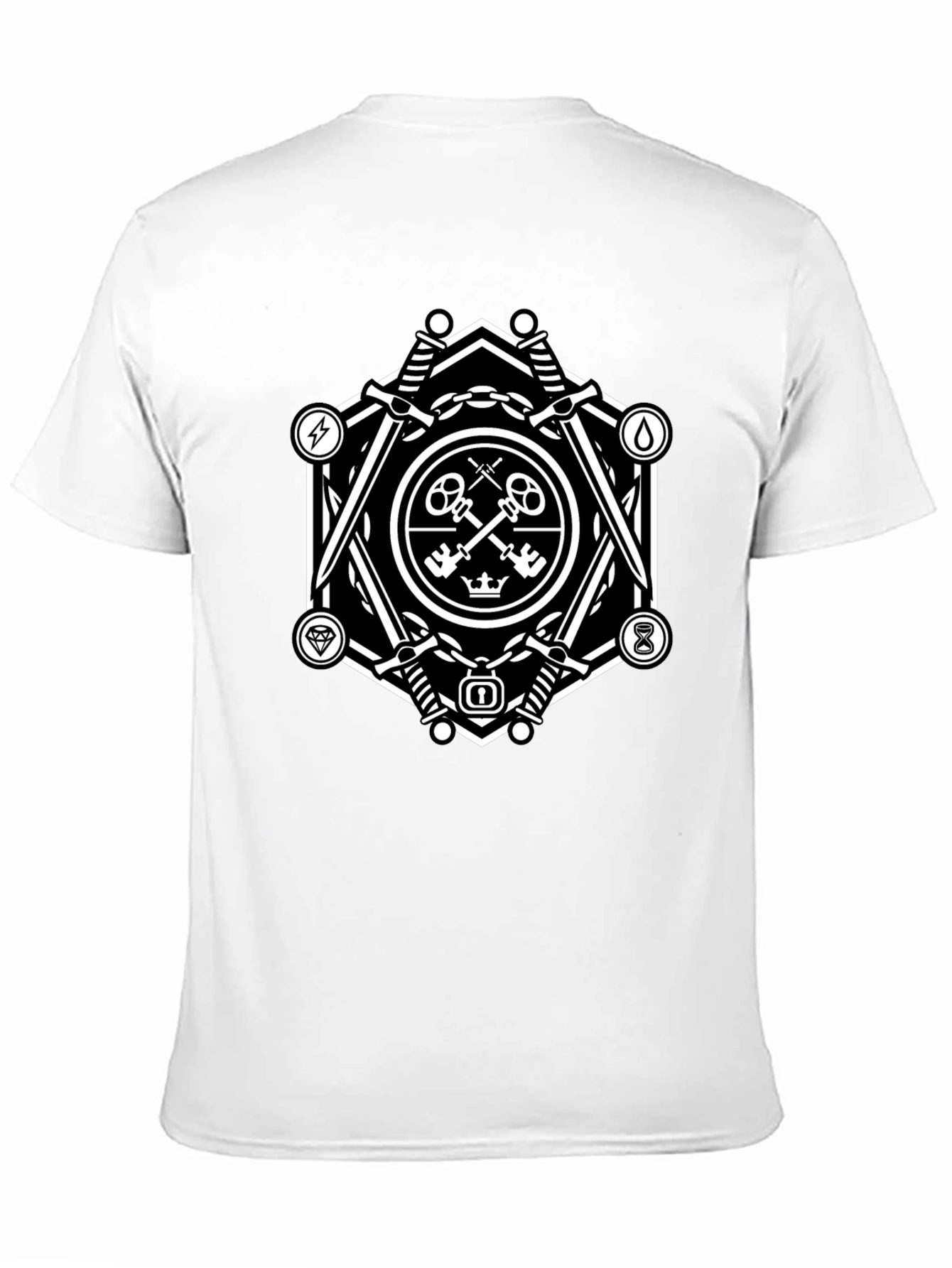 Geometric Key & Sword Graphic Black T-Shirt