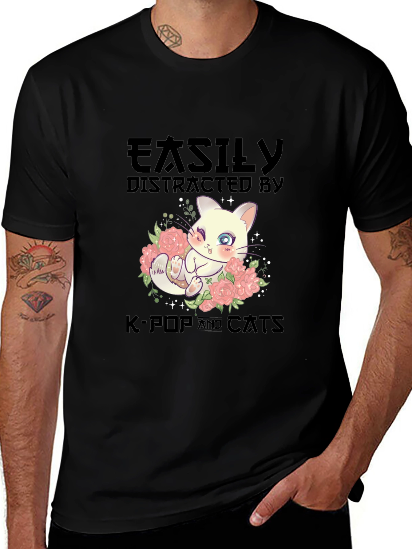 Easily Distracted by K-Pop and Cats T-Shirt