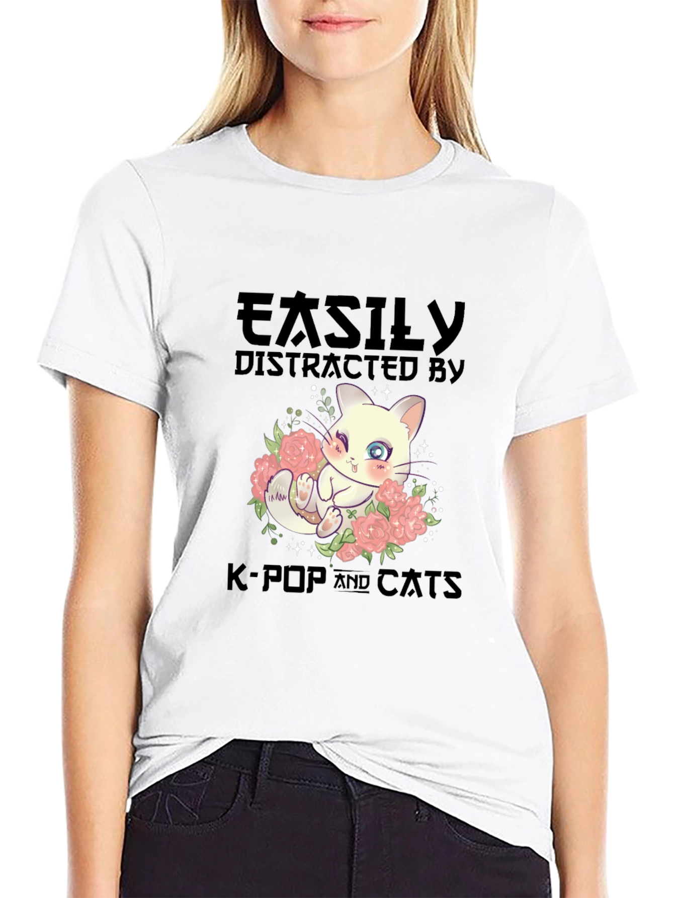 Easily Distracted by K-Pop and Cats T-Shirt