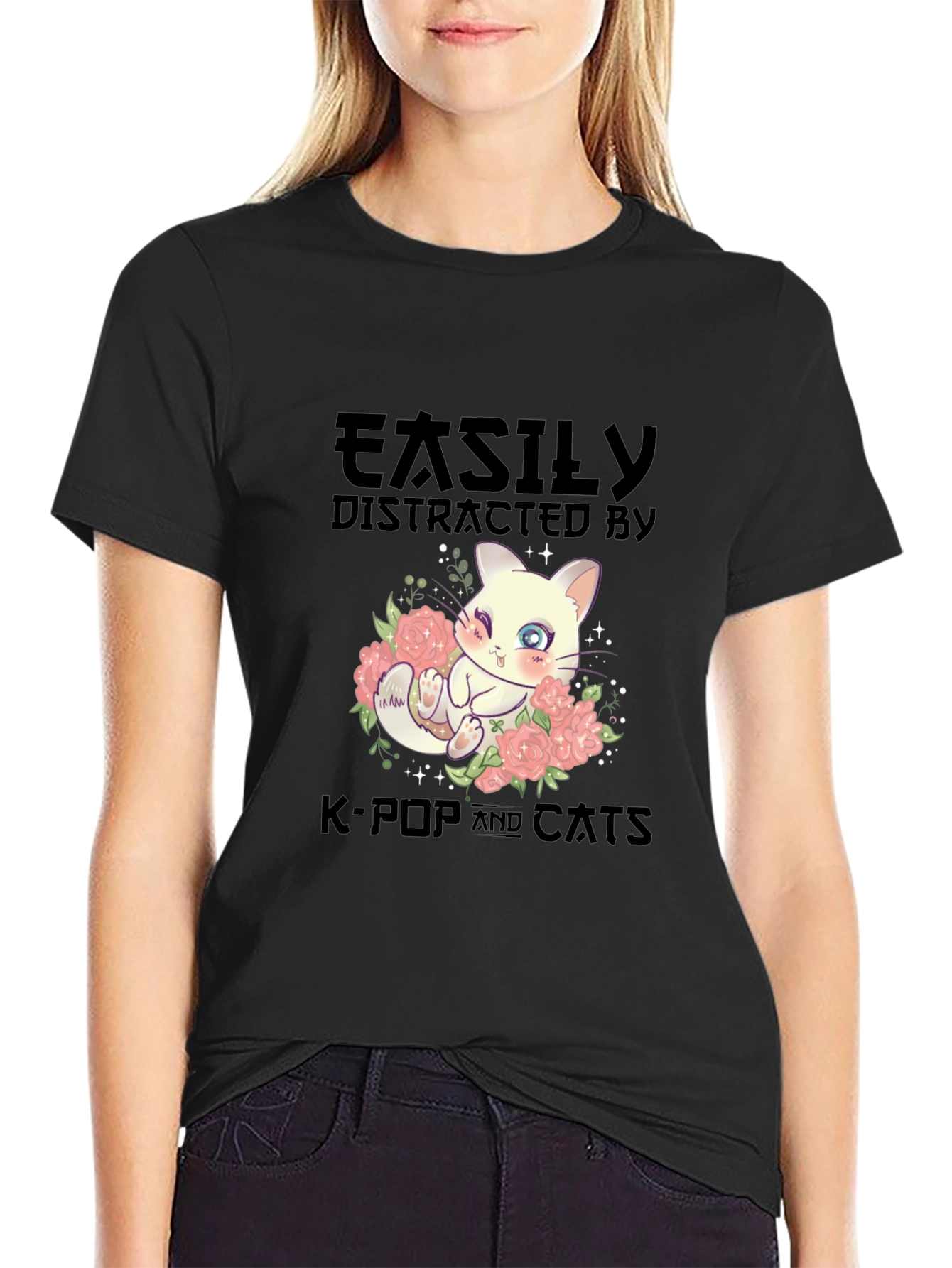 Easily Distracted by K-Pop and Cats T-Shirt