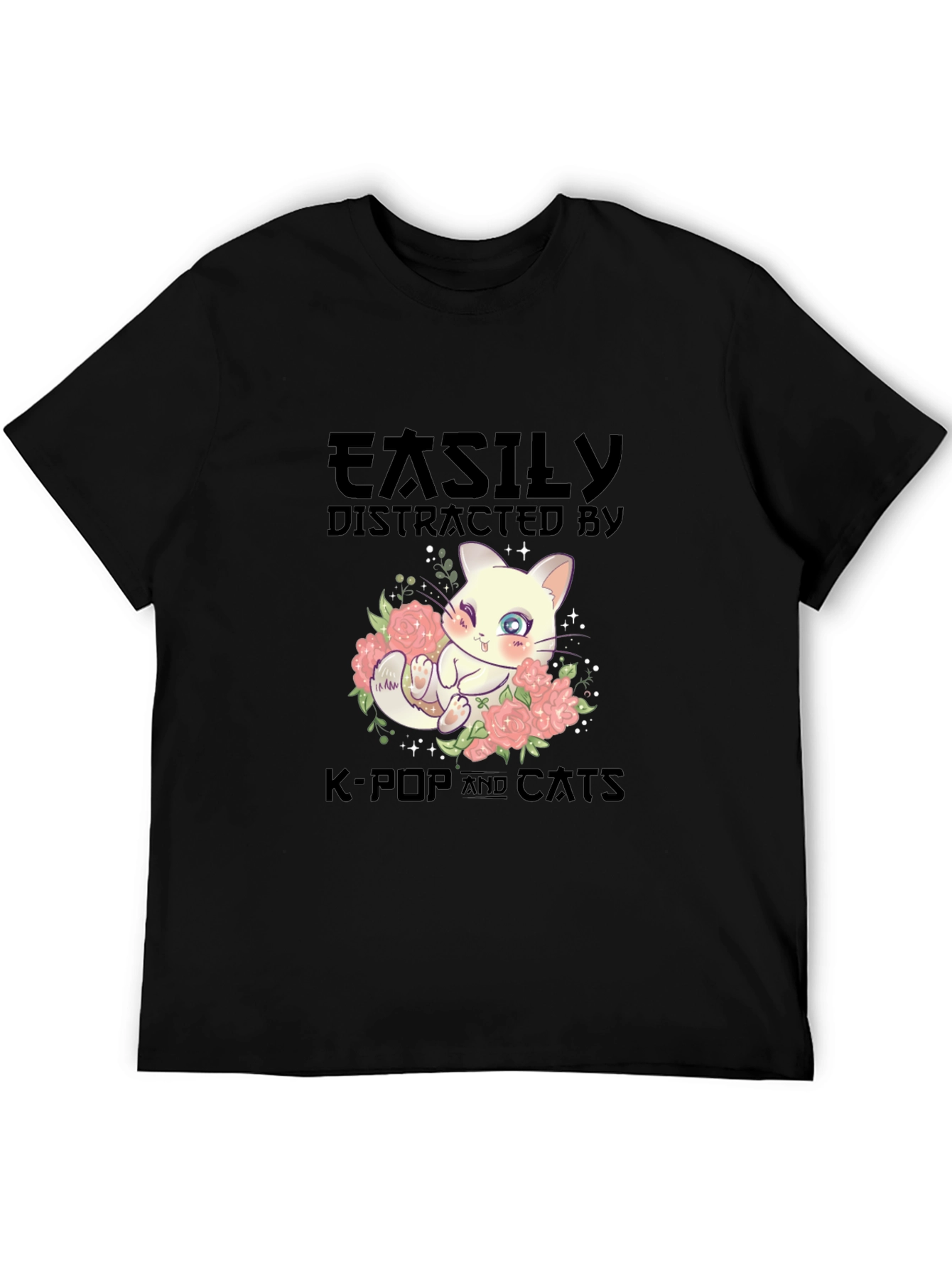 Easily Distracted by K-Pop and Cats T-Shirt