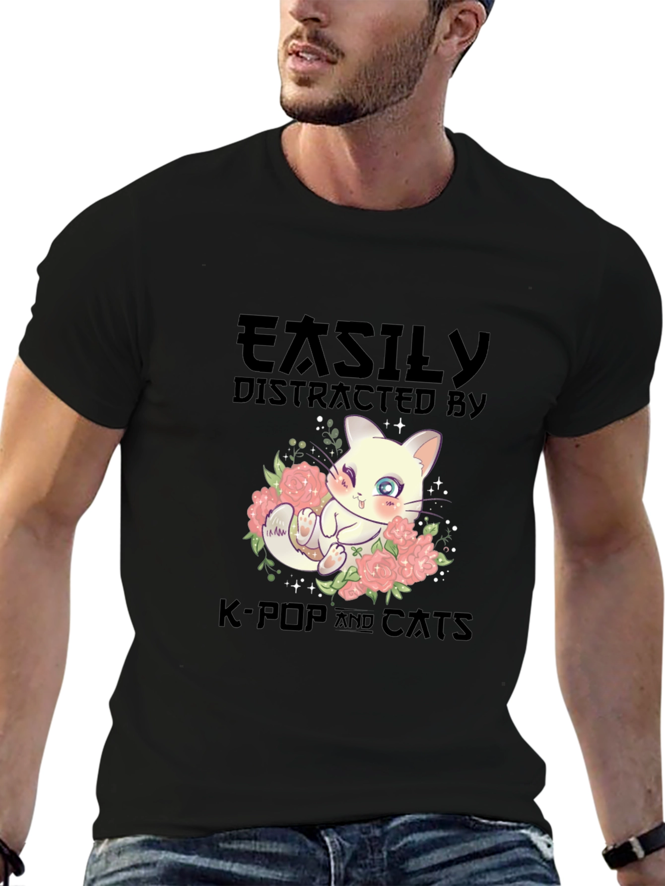 Easily Distracted by K-Pop and Cats T-Shirt