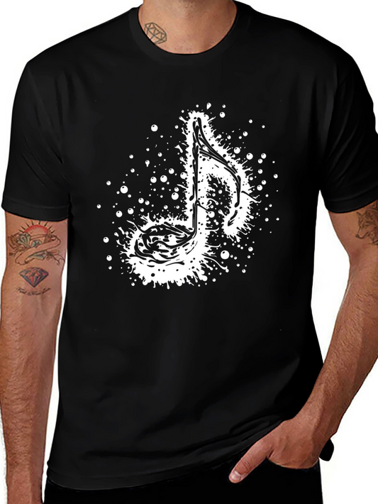 Music Note Splatter Graphic Tee - Stylish Black T-Shirt