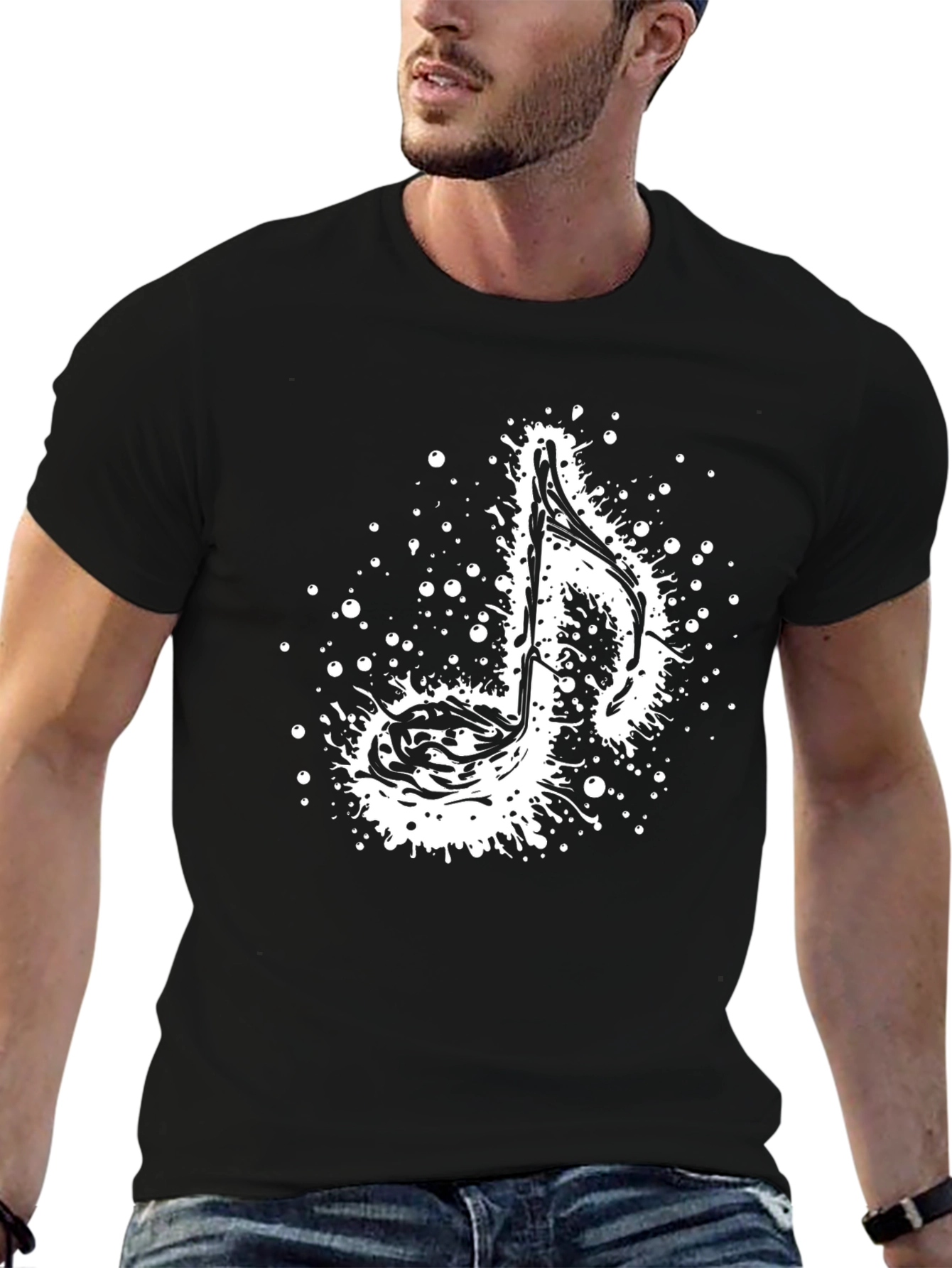 Music Note Splatter Graphic Tee - Stylish Black T-Shirt