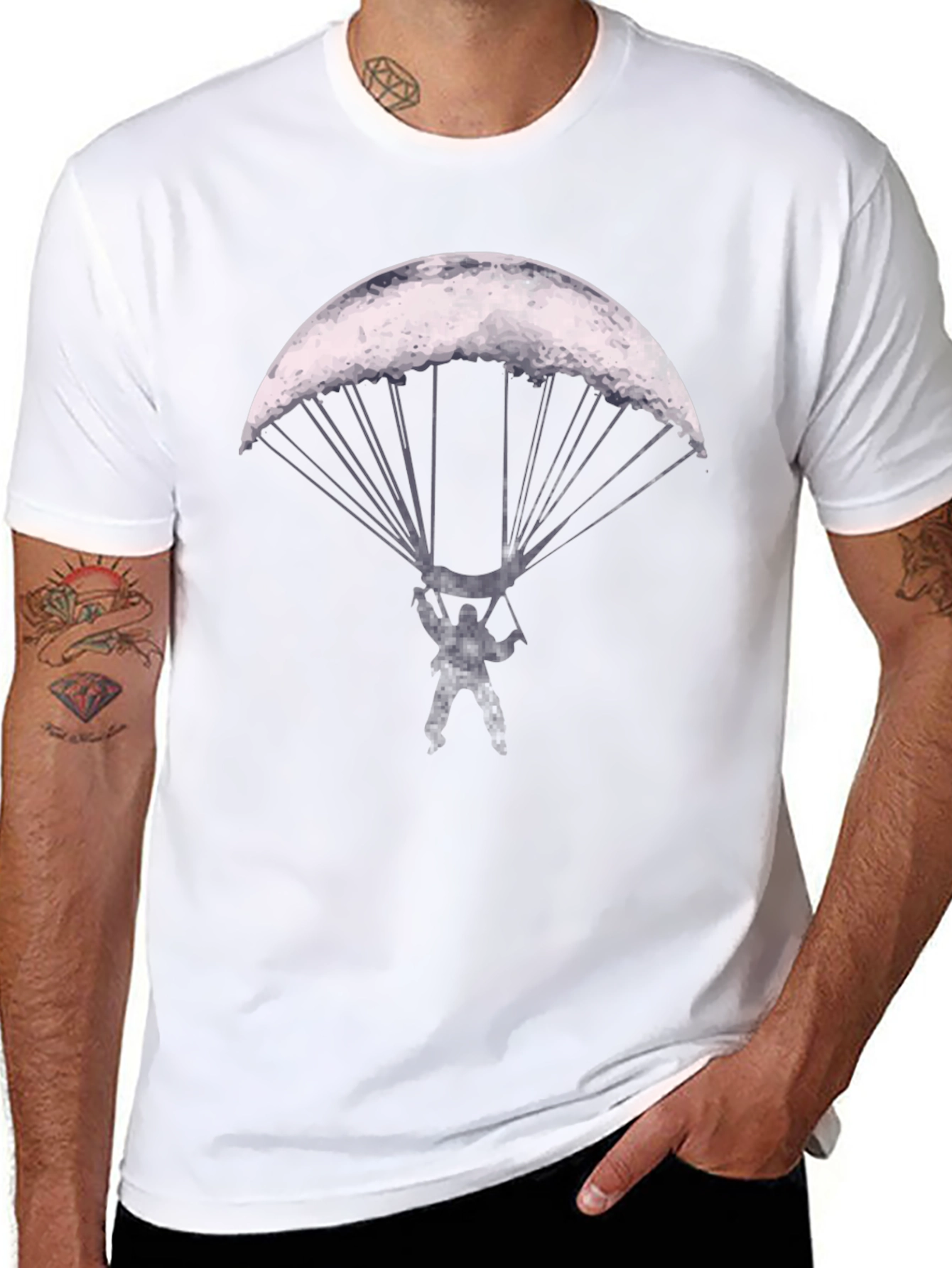 Parachute Moon Graphic T-Shirt - Cool Novelty Design