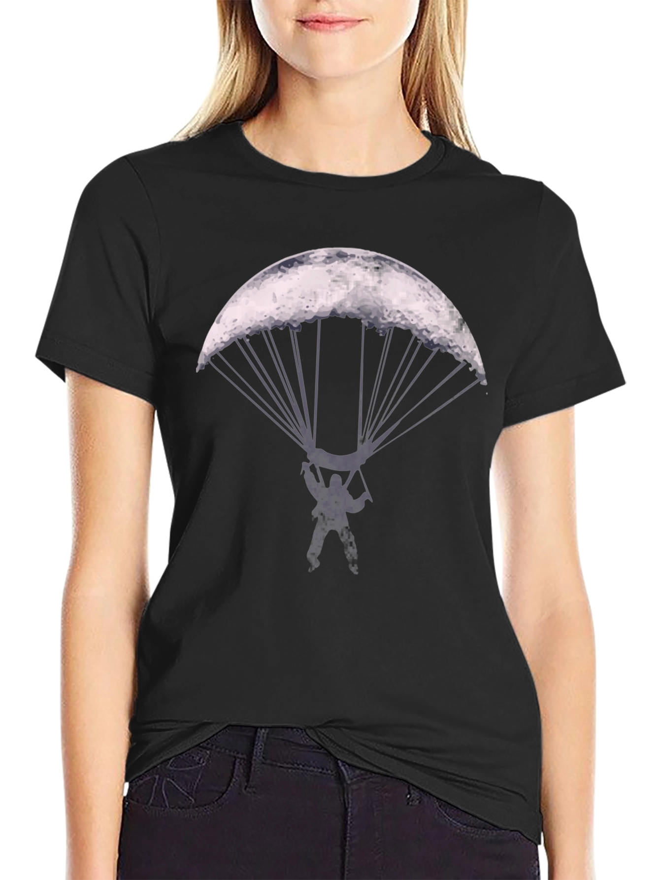 Parachute Moon Graphic T-Shirt - Cool Novelty Design