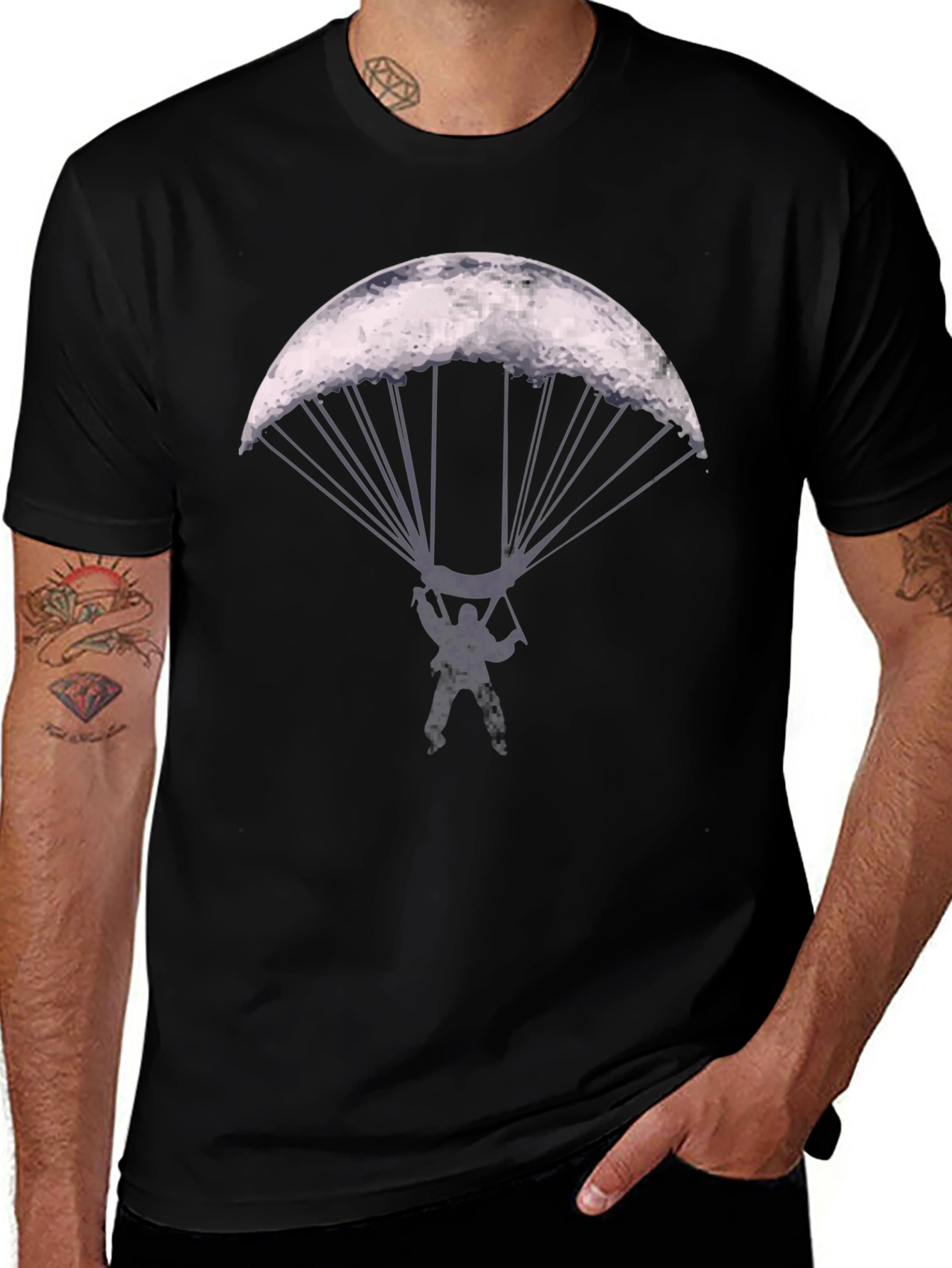 Parachute Moon Graphic T-Shirt - Cool Novelty Design