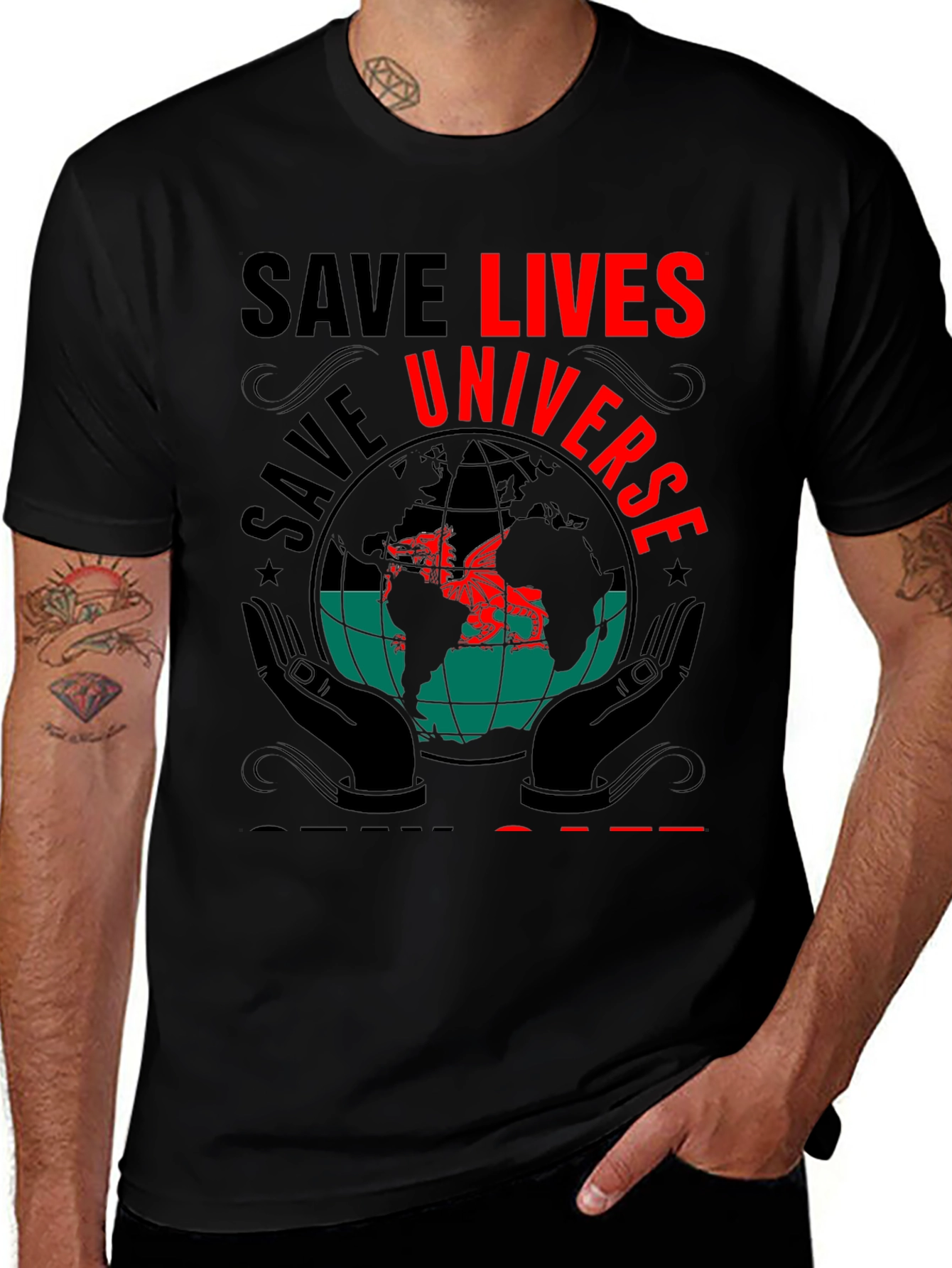 Save Lives Universe Graphic Print T-Shirt