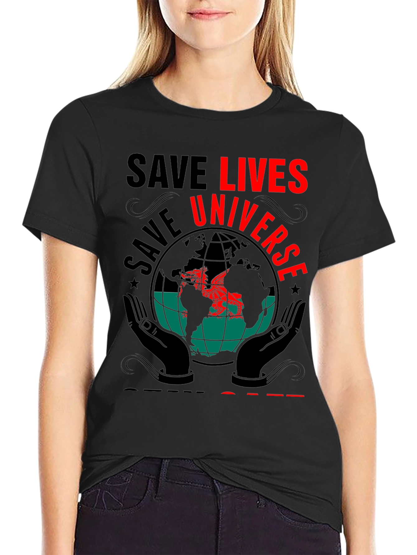 Save Lives Universe Graphic Print T-Shirt