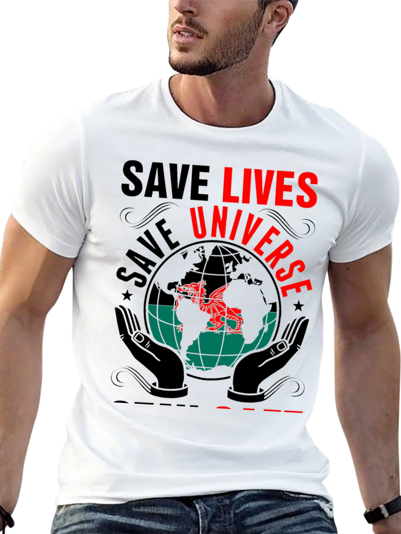 Save Lives Universe Graphic Print T-Shirt