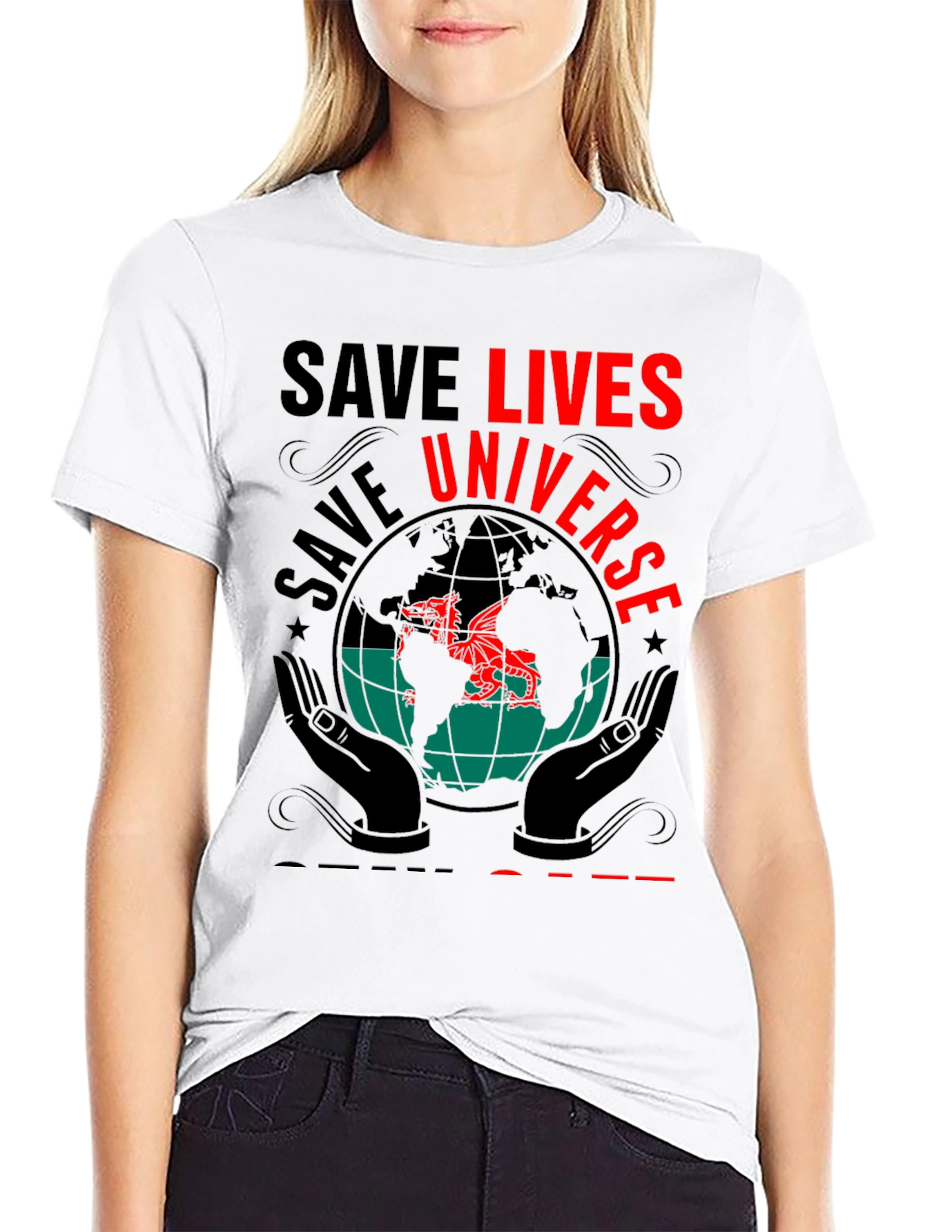 Save Lives Universe Graphic Print T-Shirt