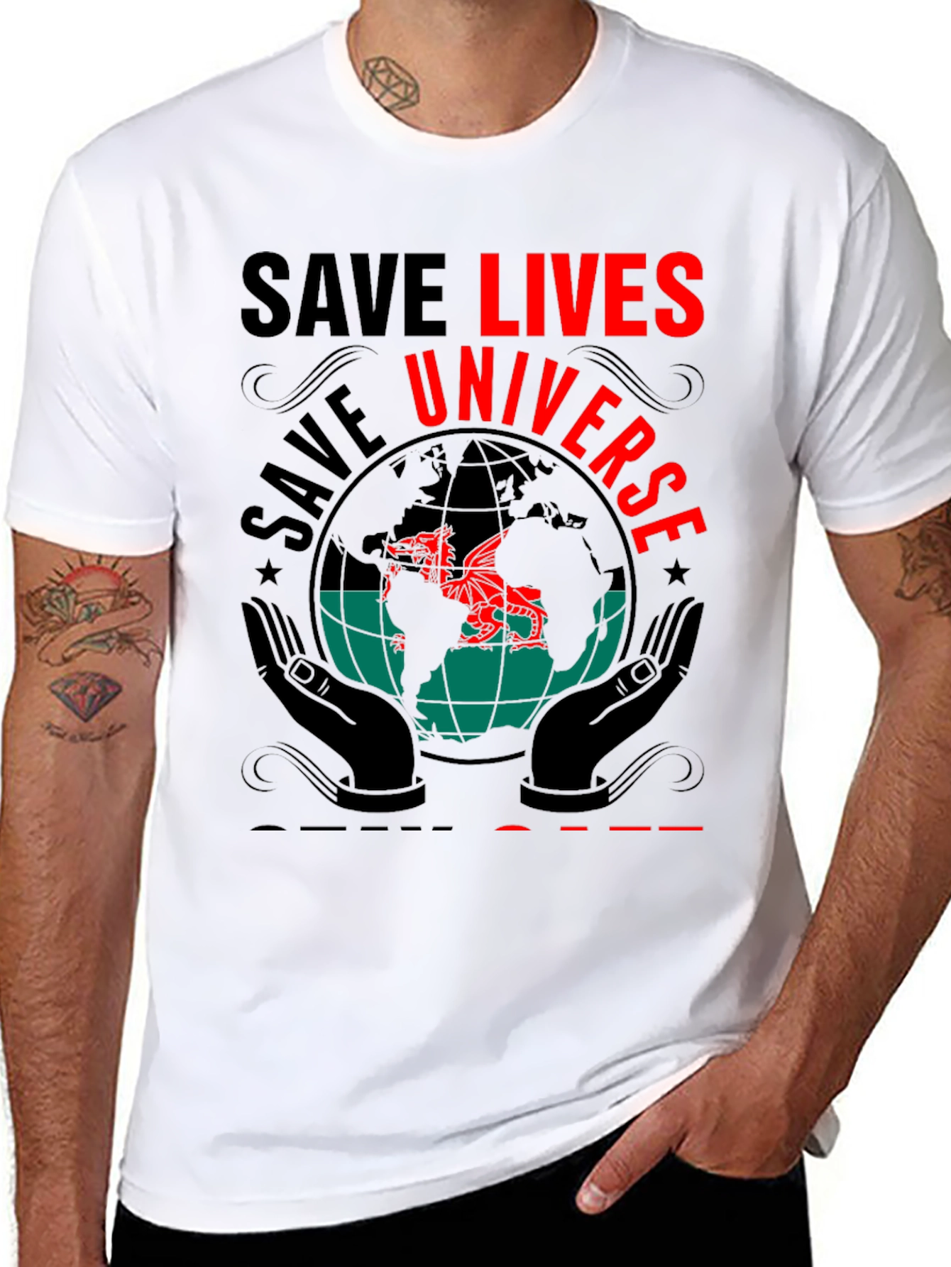 Save Lives Universe Graphic Print T-Shirt