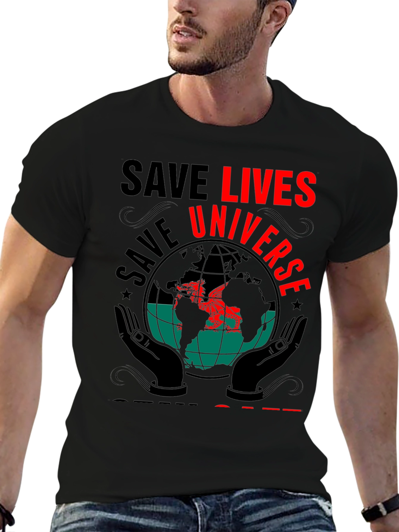 Save Lives Universe Graphic Print T-Shirt