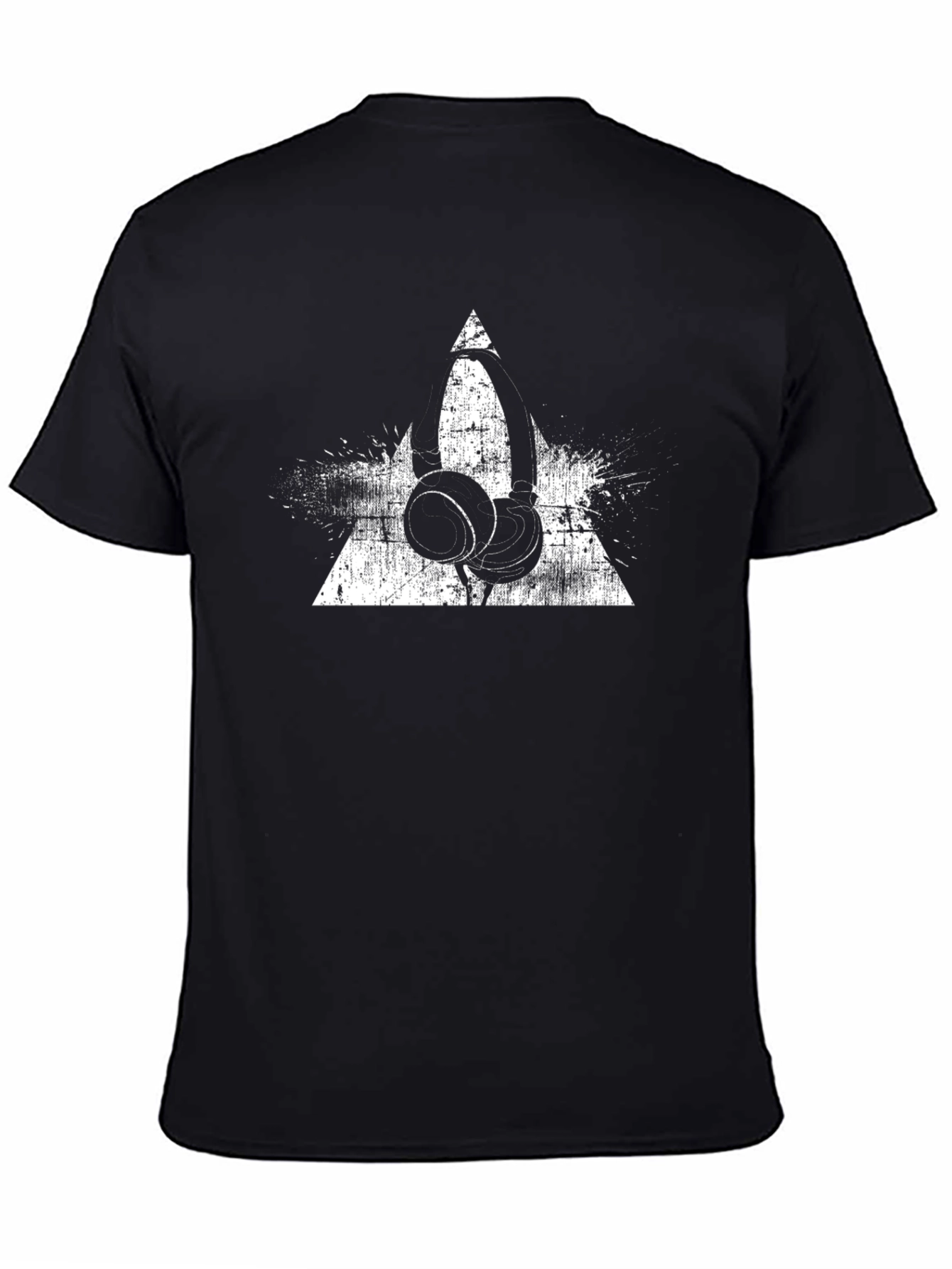 Grunge Headphone Graphic Tee - Black Cotton T-Shirt