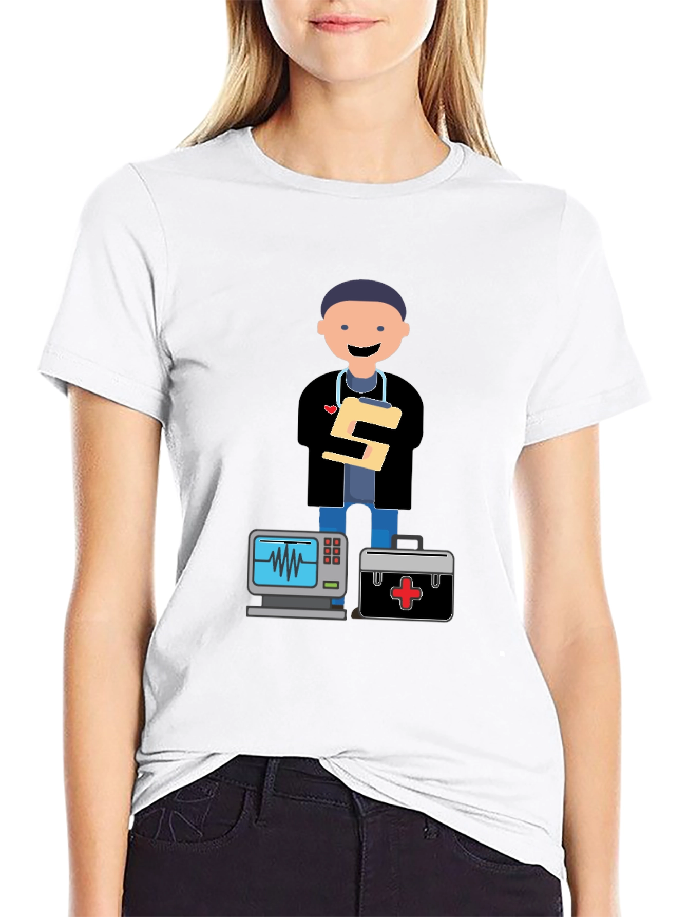Cartoon Doctor Black T-Shirt