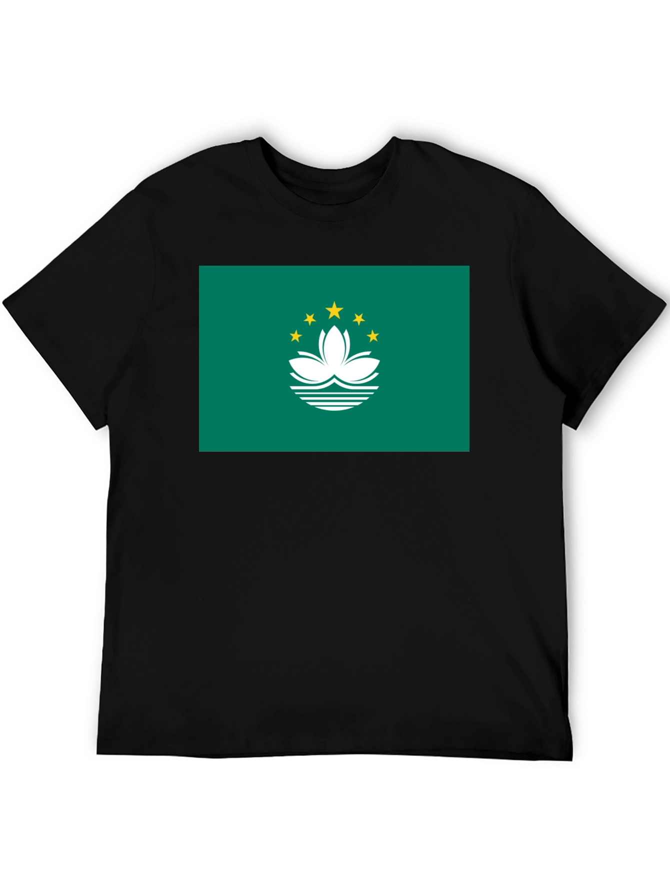 Macau Flag Graphic Tee - Black Cotton T-Shirt