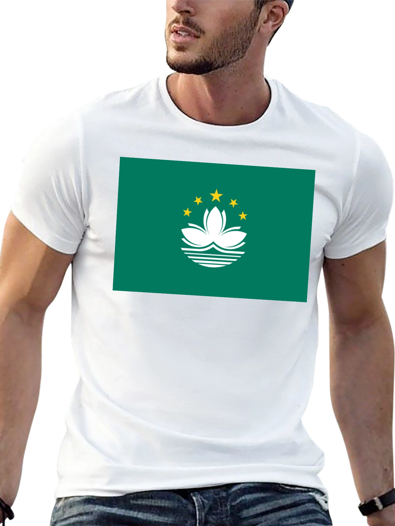 Macau Flag Graphic Tee - Black Cotton T-Shirt