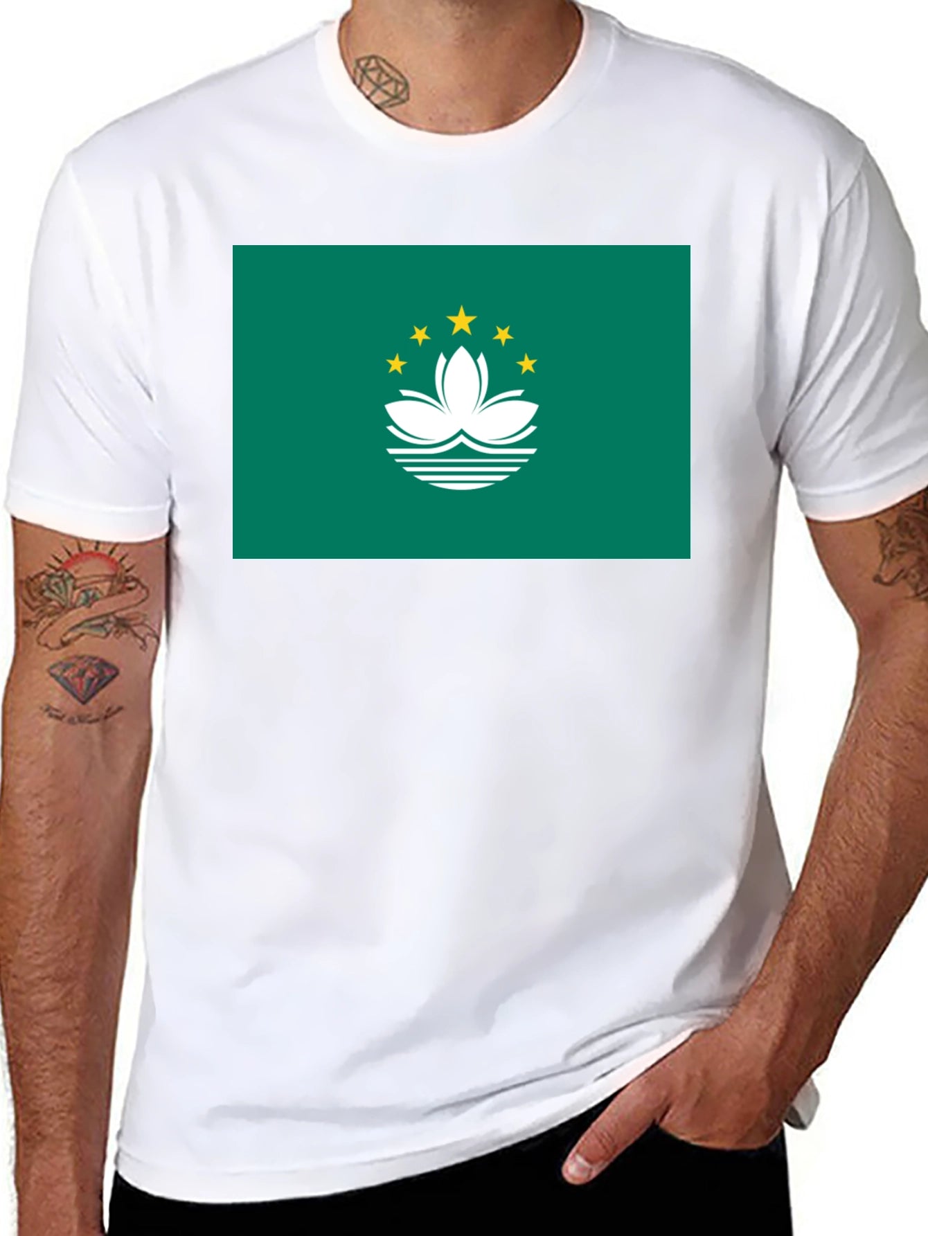 Macau Flag Graphic Tee - Black Cotton T-Shirt