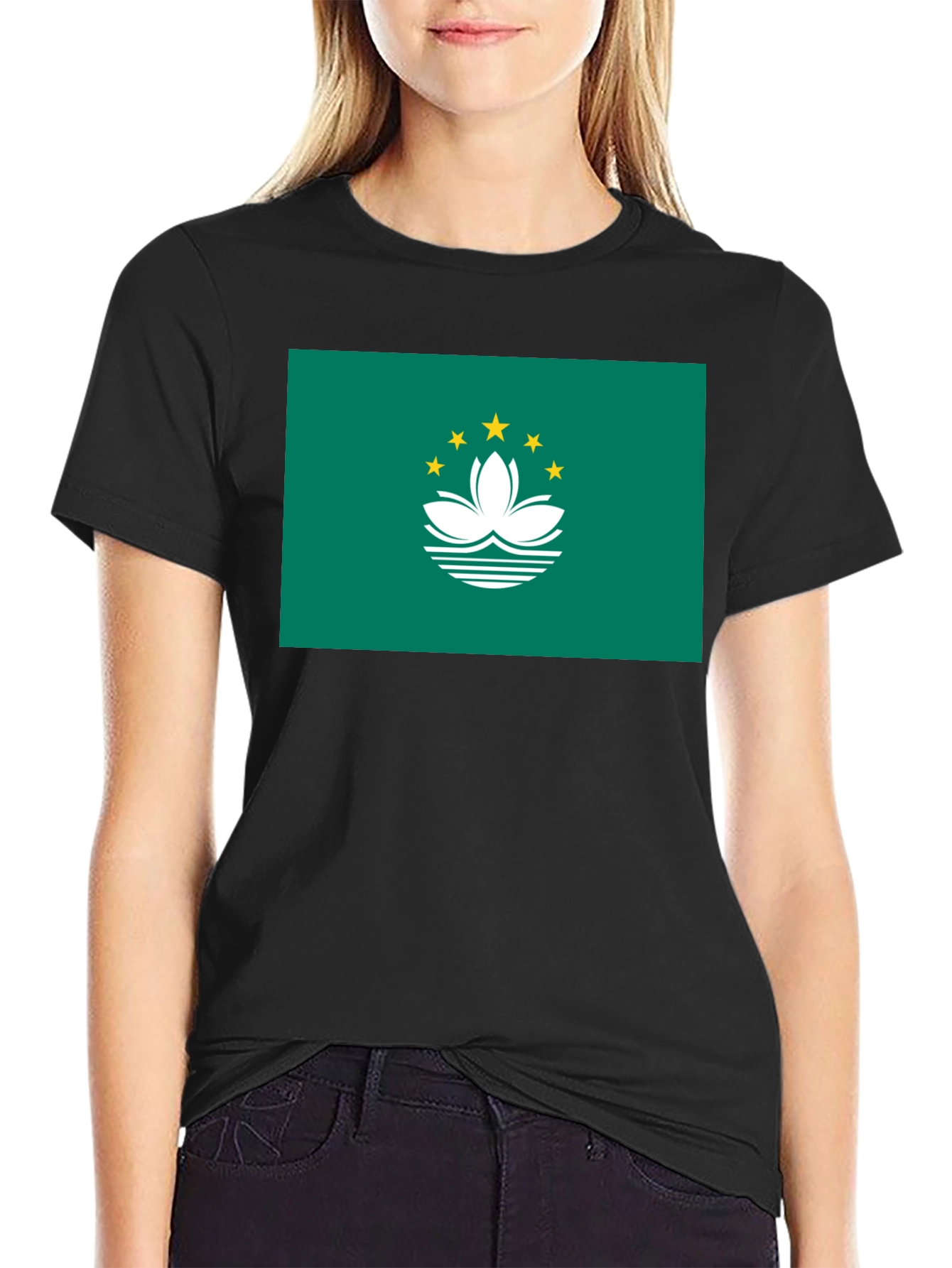 Macau Flag Graphic Tee - Black Cotton T-Shirt