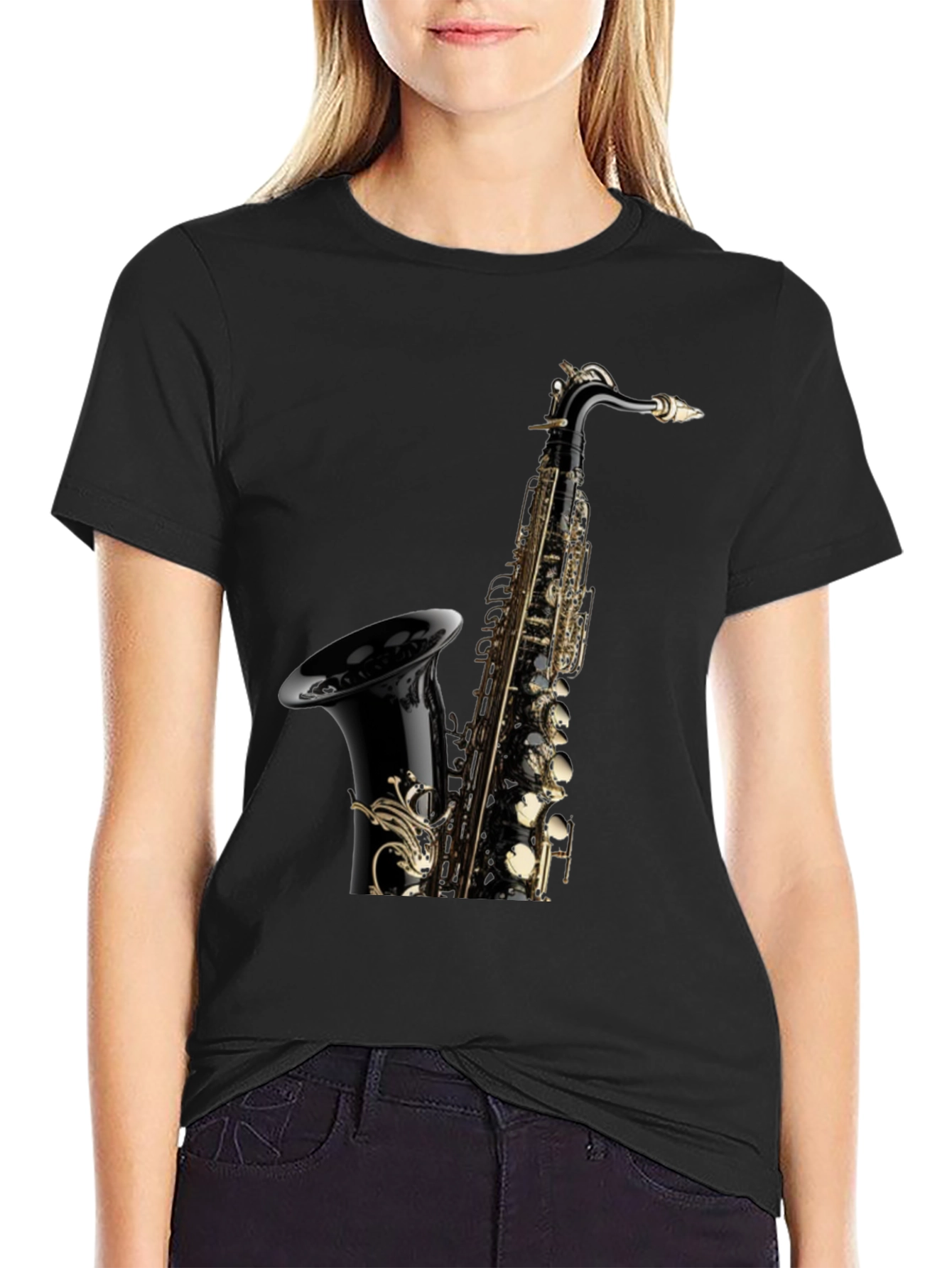 Saxophone Graphic Tee - Black Cotton Blend