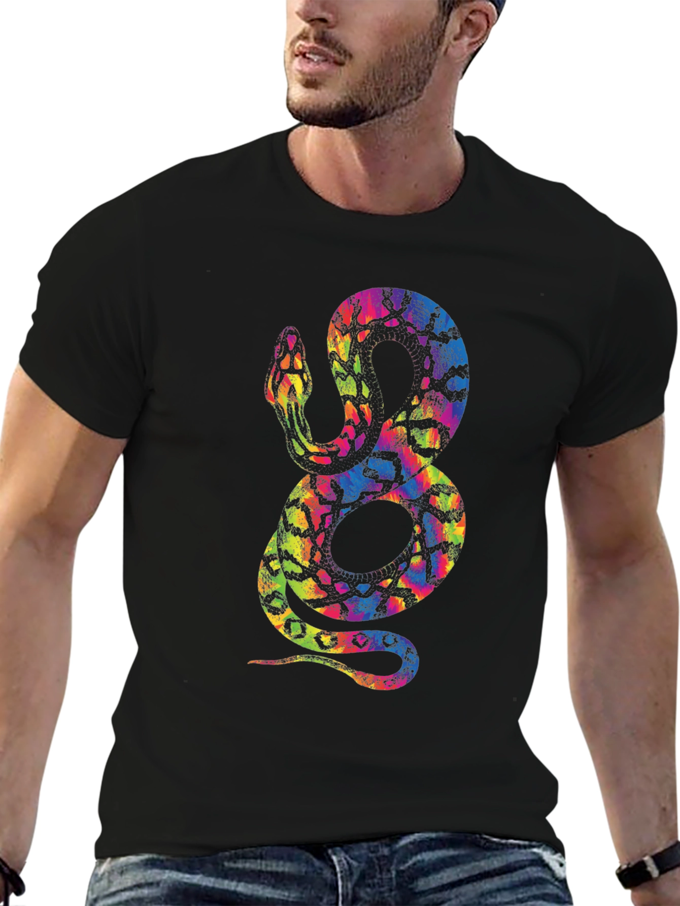 Rainbow Snake Graphic Tee - Mens Black T-Shirt