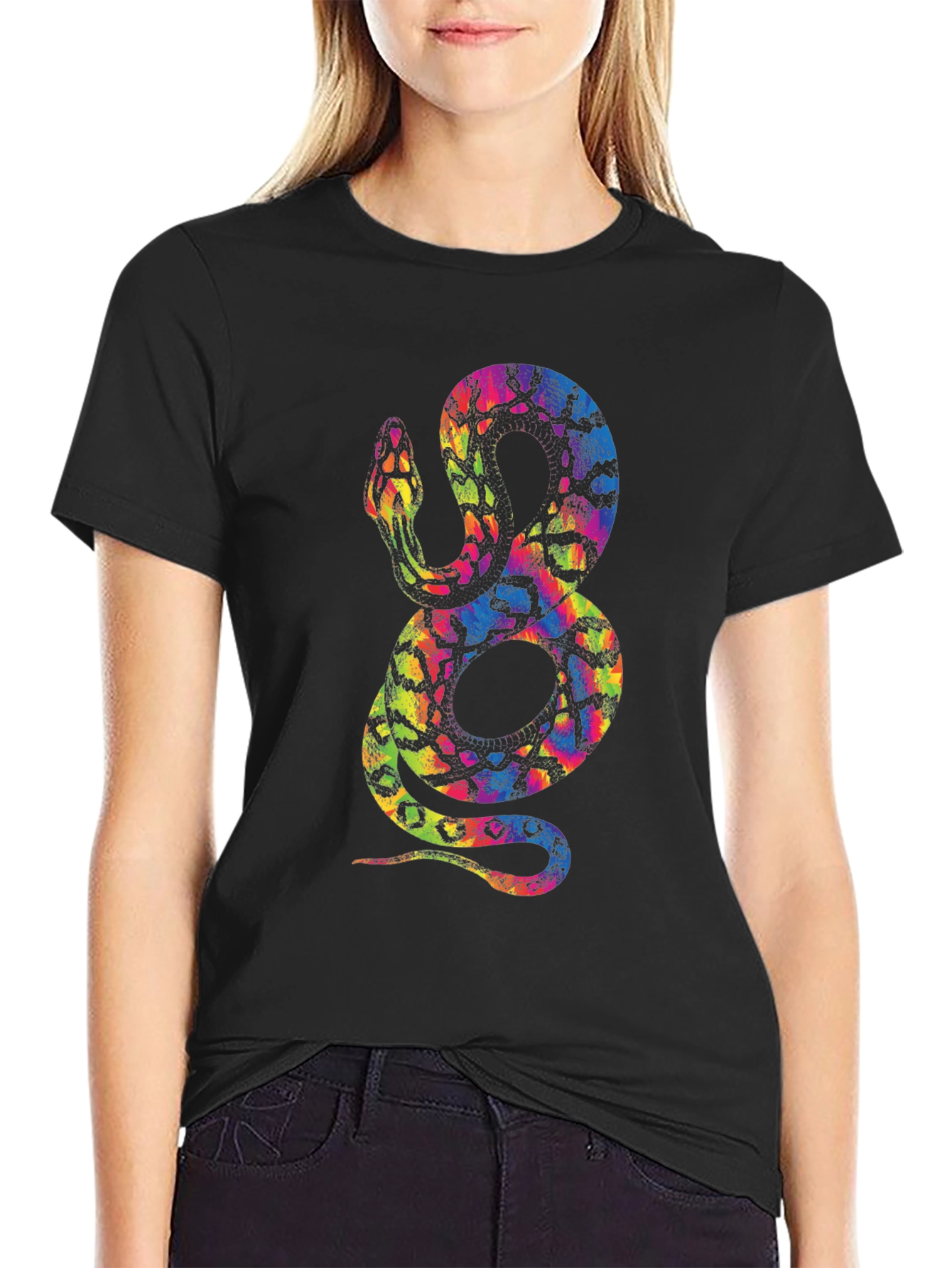Rainbow Snake Graphic Tee - Mens Black T-Shirt