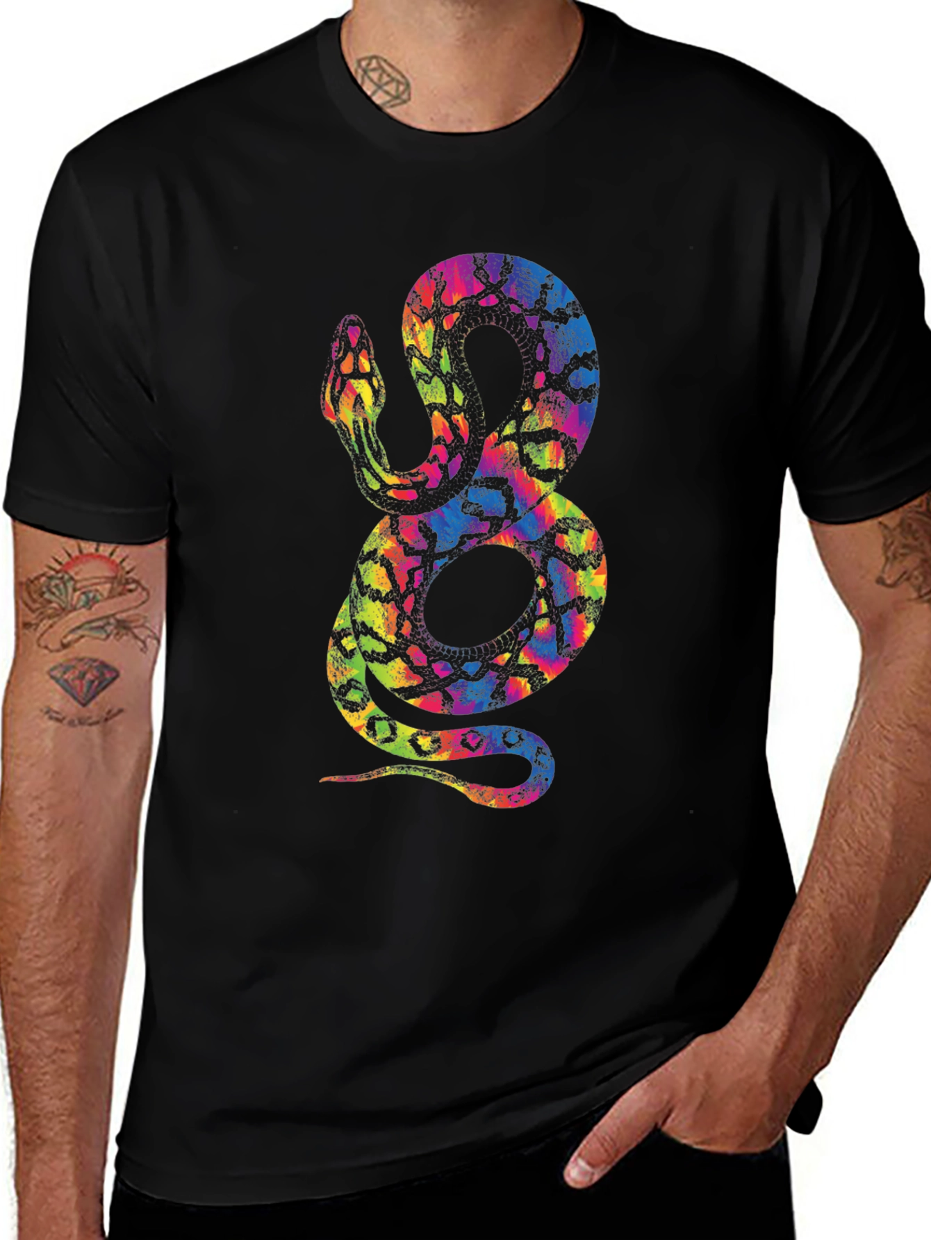 Rainbow Snake Graphic Tee - Mens Black T-Shirt