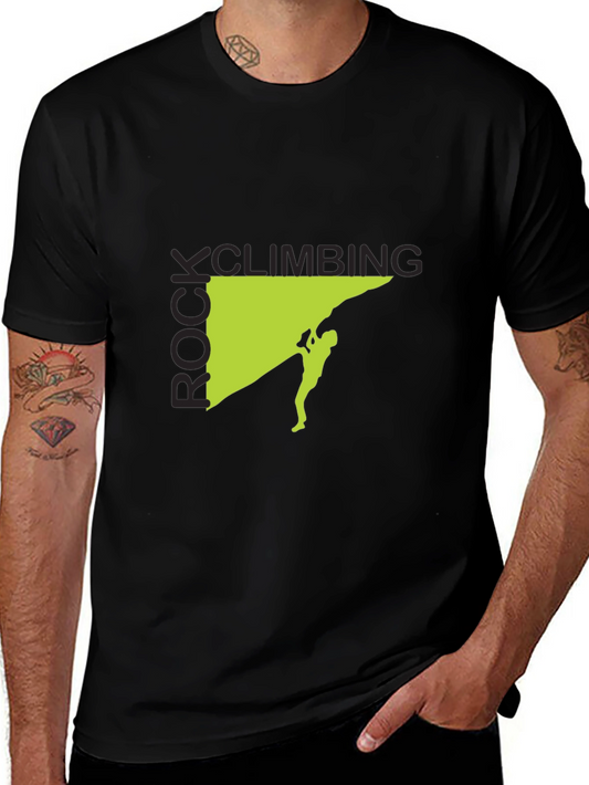Rock Climbing Graphic Tee - Black Cotton Shirt