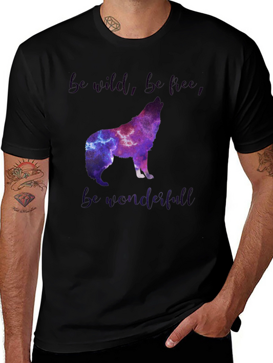 Galaxy Wolf Graphic Tee - Be Wild Be Free T-Shirt