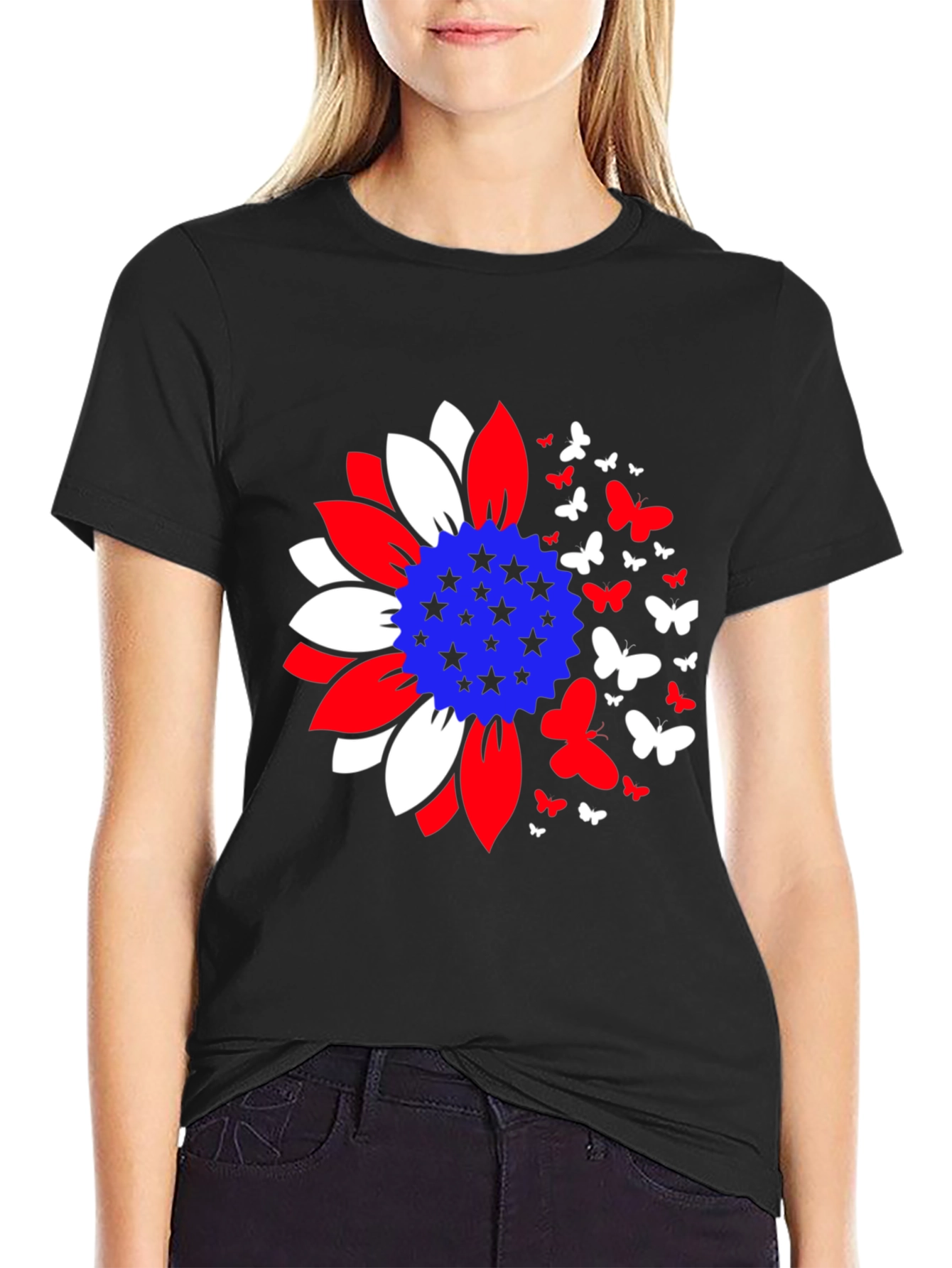 Patriotic Sunflower Butterfly Graphic Tee