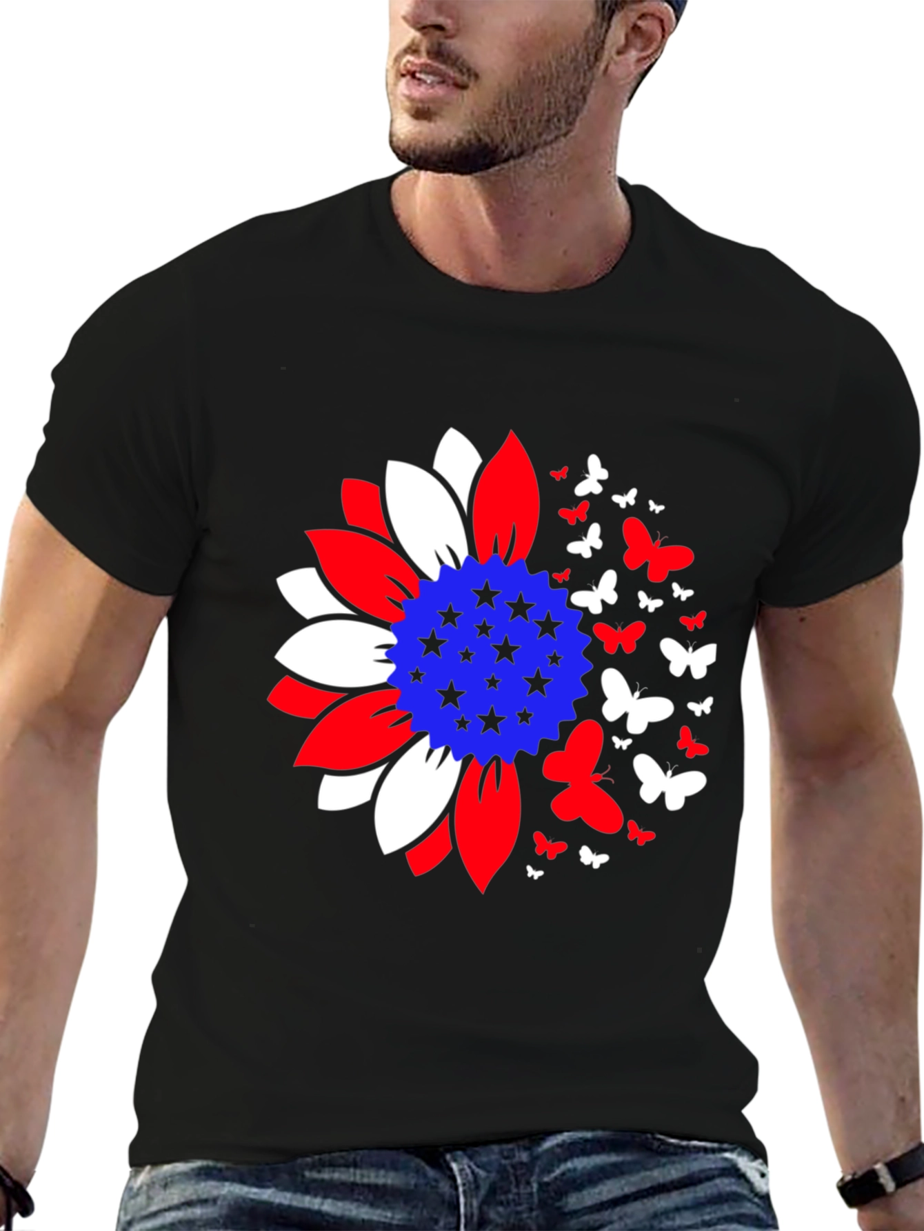 Patriotic Sunflower Butterfly Graphic Tee