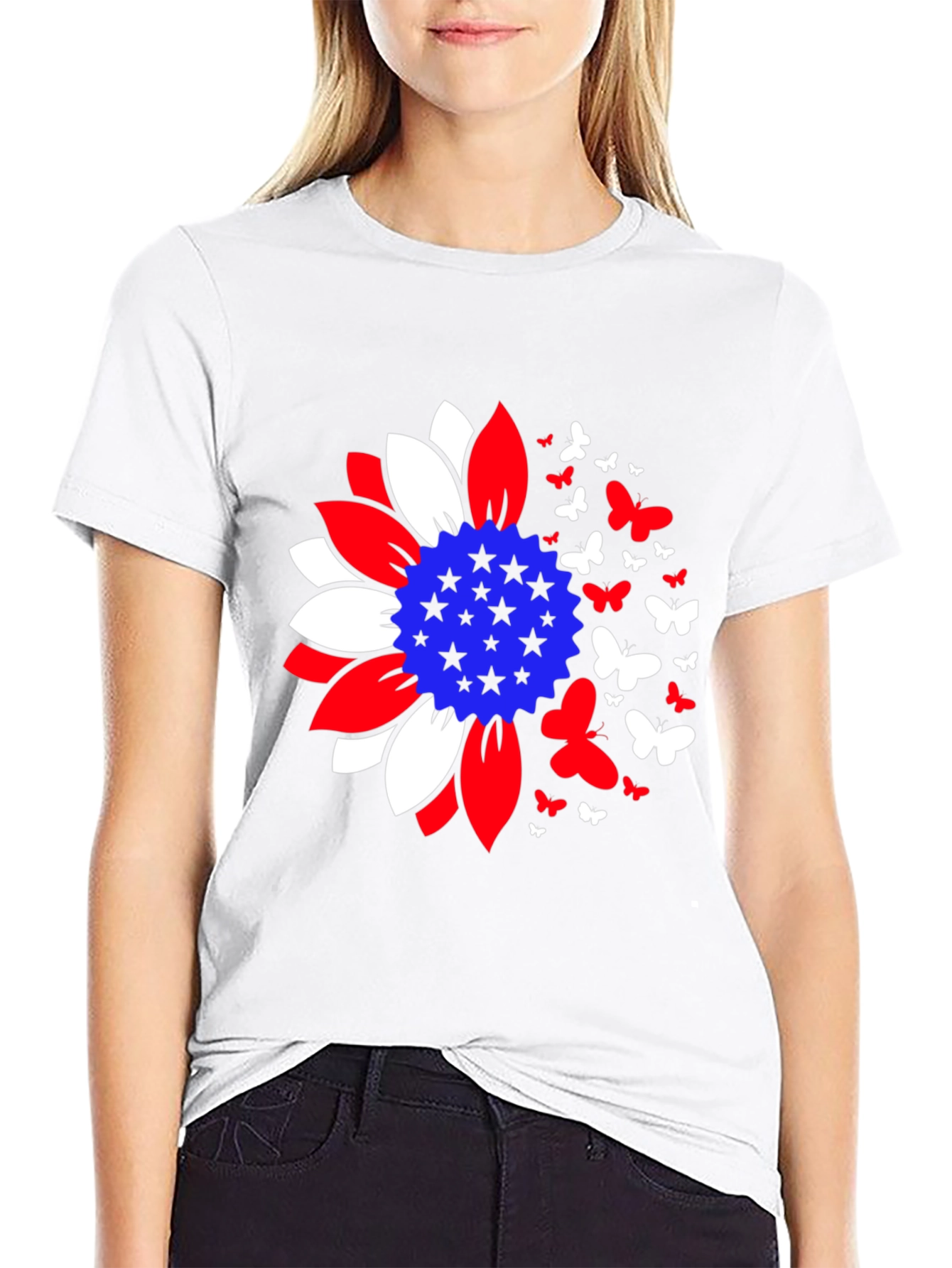 Patriotic Sunflower Butterfly Graphic Tee